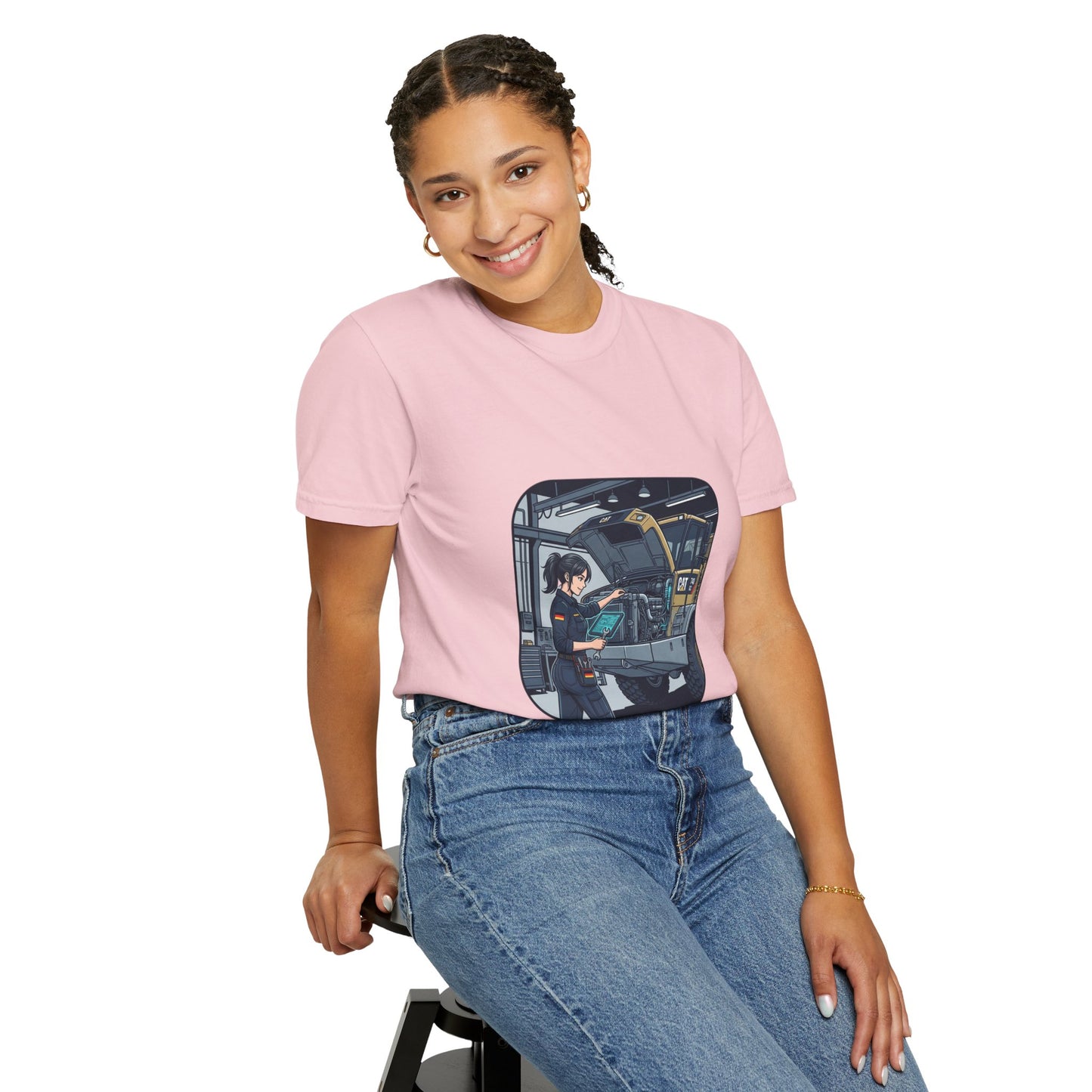 Mechanic Garage Scene T-Shirt — Vintage Truck Repair Illustration
