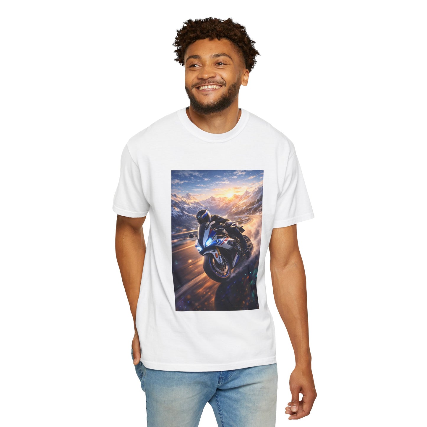 BMW S1000RR ALPINE GHOST RIDE - T‑Shirt — Sportbike Skyline Graphic Tee