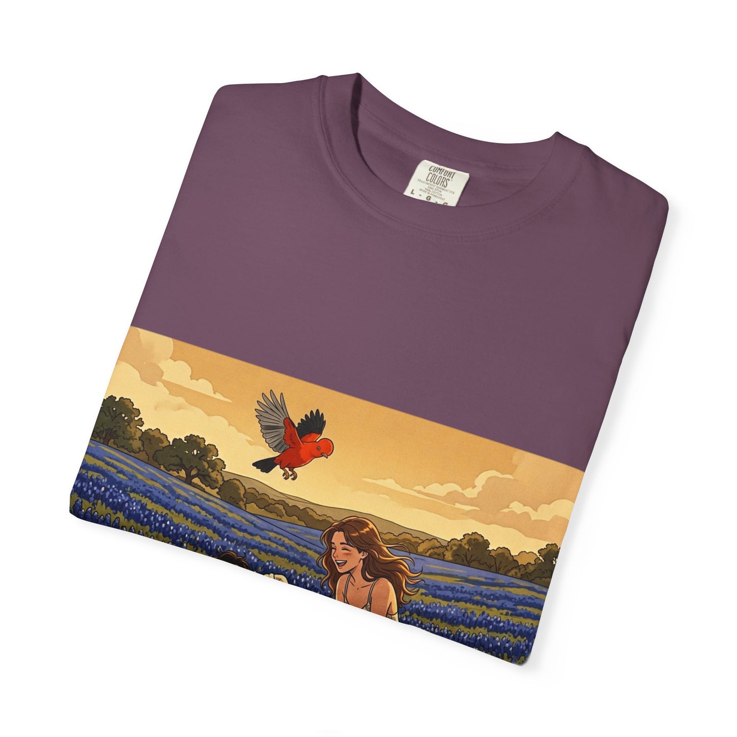 Romantic Bluebonnet Field T-Shirt — Couple in Wildflower Meadow Art Tee