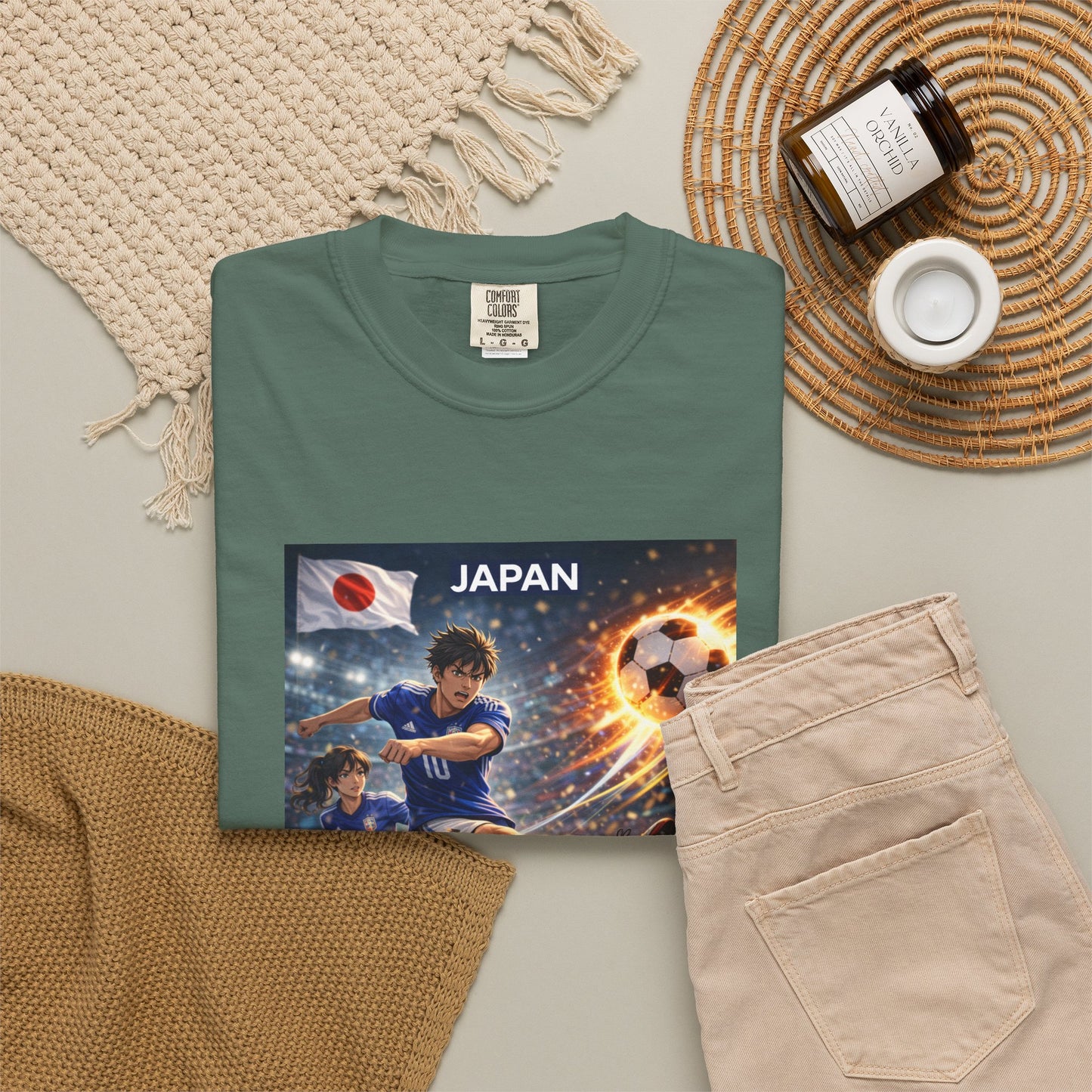 Japan Soccer Team Graphic T‑Shirt — Dynamic Football Players Design