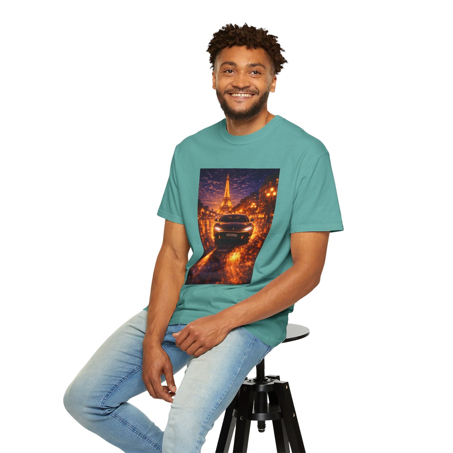 Paris Night Drive T-Shirt — Eiffel Tower Car Scene