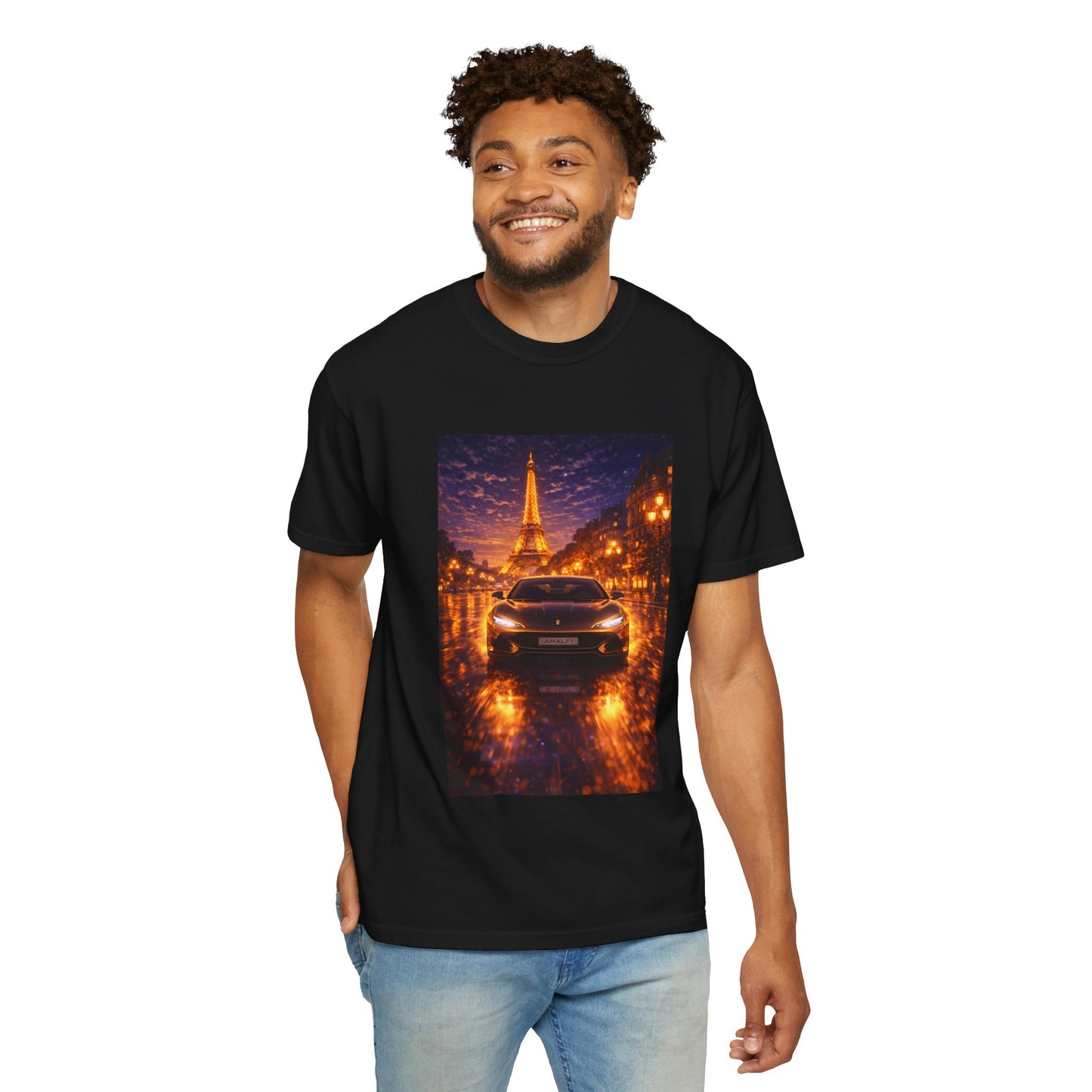 Paris Night Drive T-Shirt — Eiffel Tower Car Scene