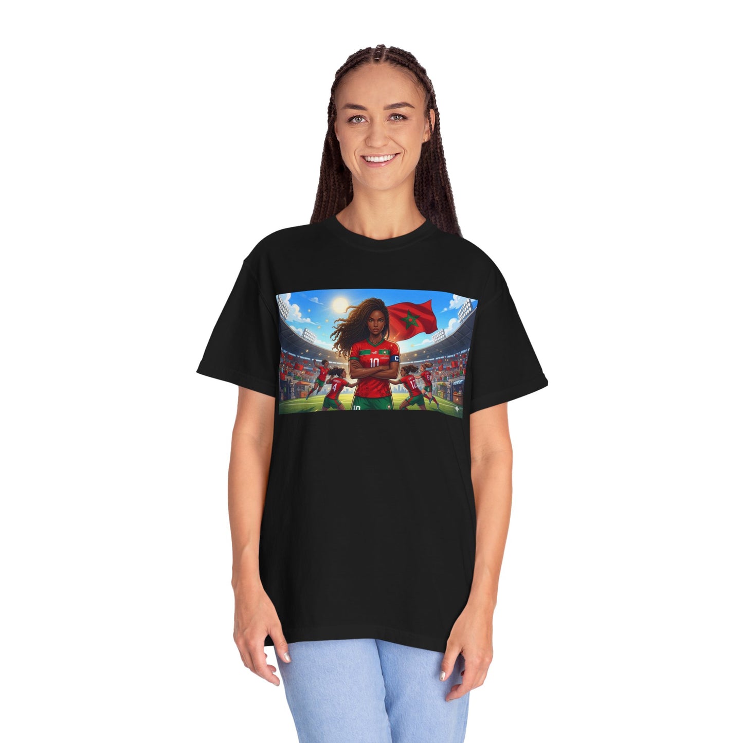 Morocco Soccer Champion Graphic T-Shirt — Inspiring Women’s Football Stadium Design