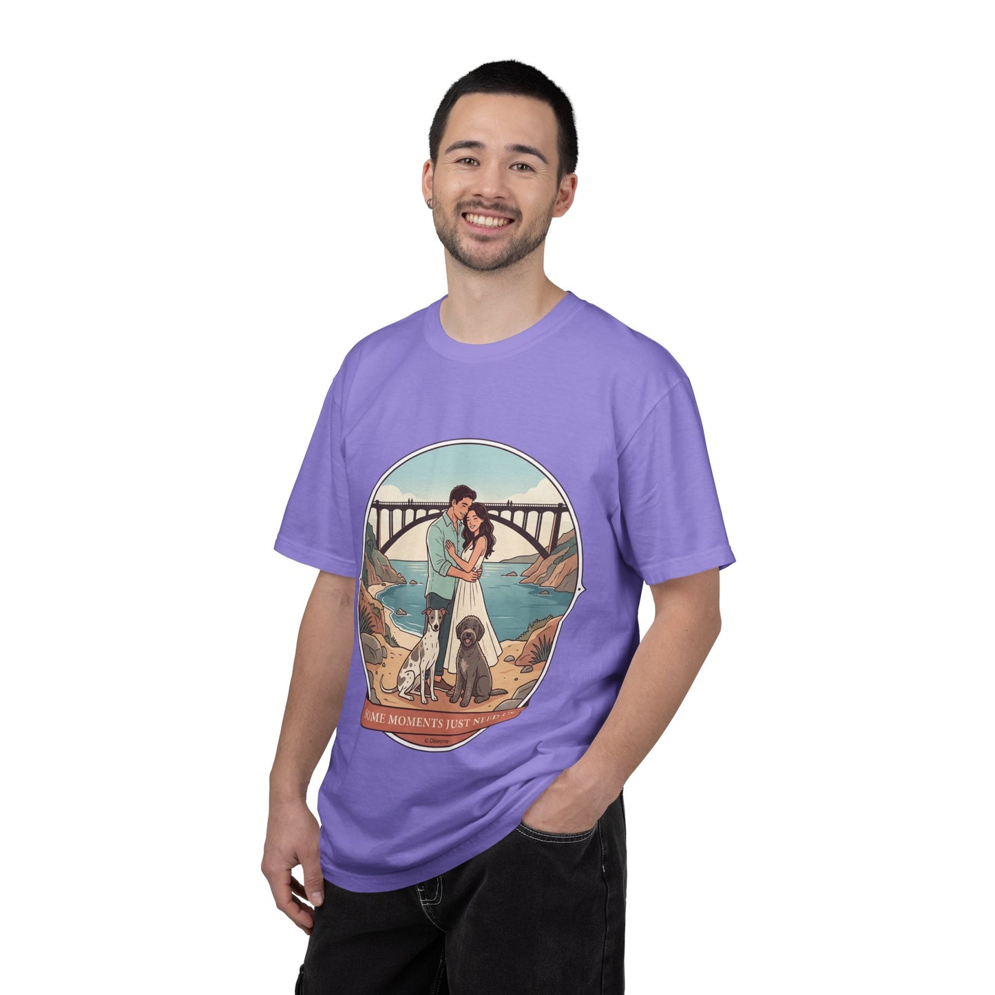T-Shirt — Romantic Coastal Couples Tee “Some Moments Are Forever” with Dogs