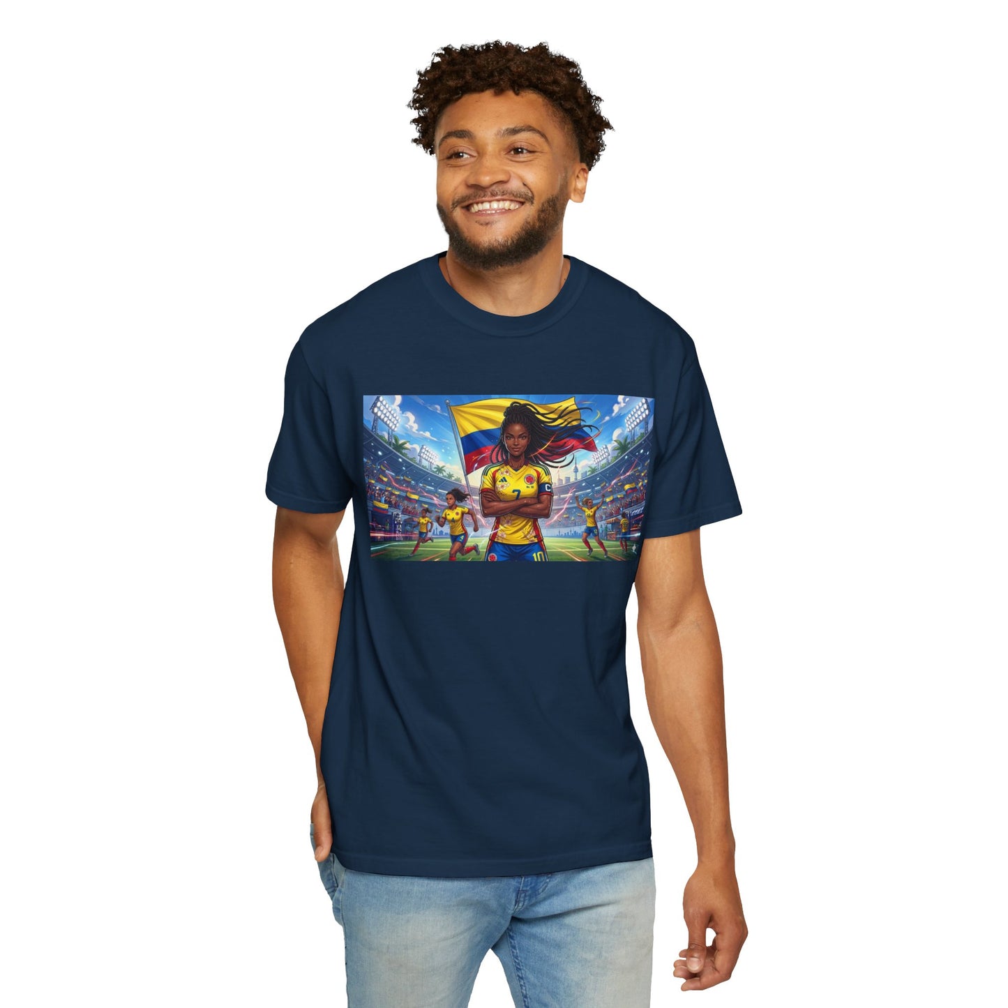Soccer Champion Graphic T-Shirt — Woman Goalkeeper Stadium Art