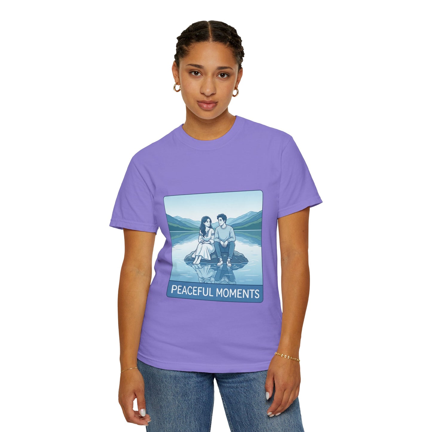 Peaceful Moments Tee — Couple Sitting by Lake Graphic T-Shirt