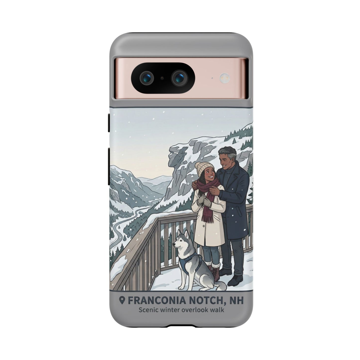 Winter Scenic Phone Case — Franconia Notch NH Couples & Husky Design