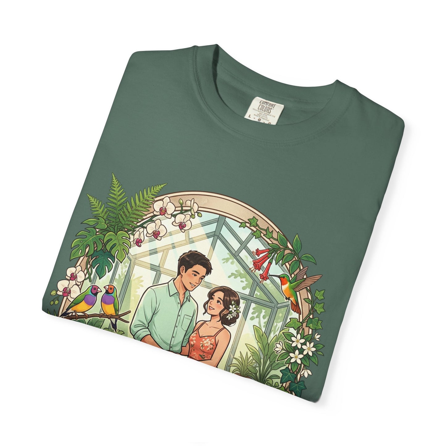 Romantic Greenhouse Couples T-Shirt — “Love Grows Where We Nurture It”