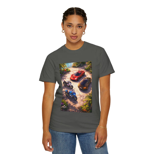 MULTI-VEHICLE - T-Shirt — Tropical Sports Cars & Motorbikes Print