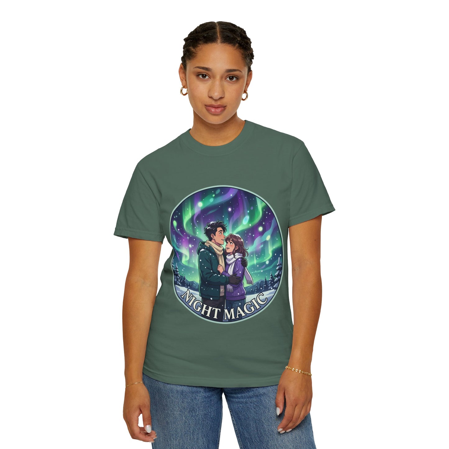 Night Magic T-Shirt — Northern Lights Couple Illustration
