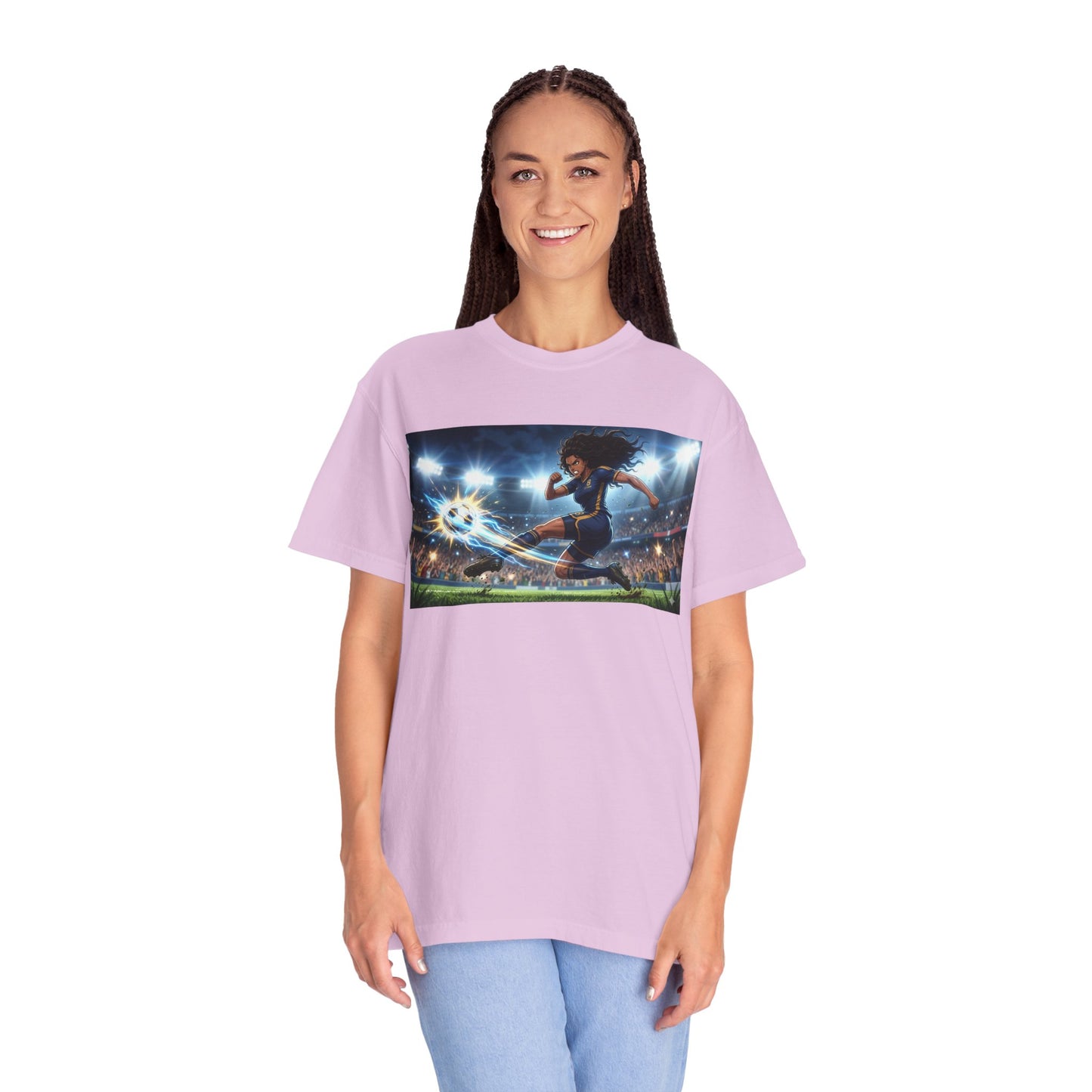 Soccer Kick Graphic T-Shirt — Energetic Stadium Football Design