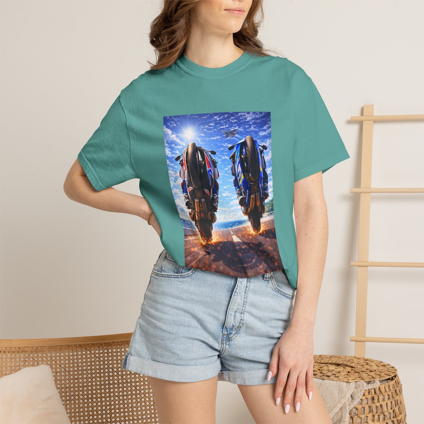 Motorcycle Sunset T-Shirt — Two Bikes Riding Into the Horizon