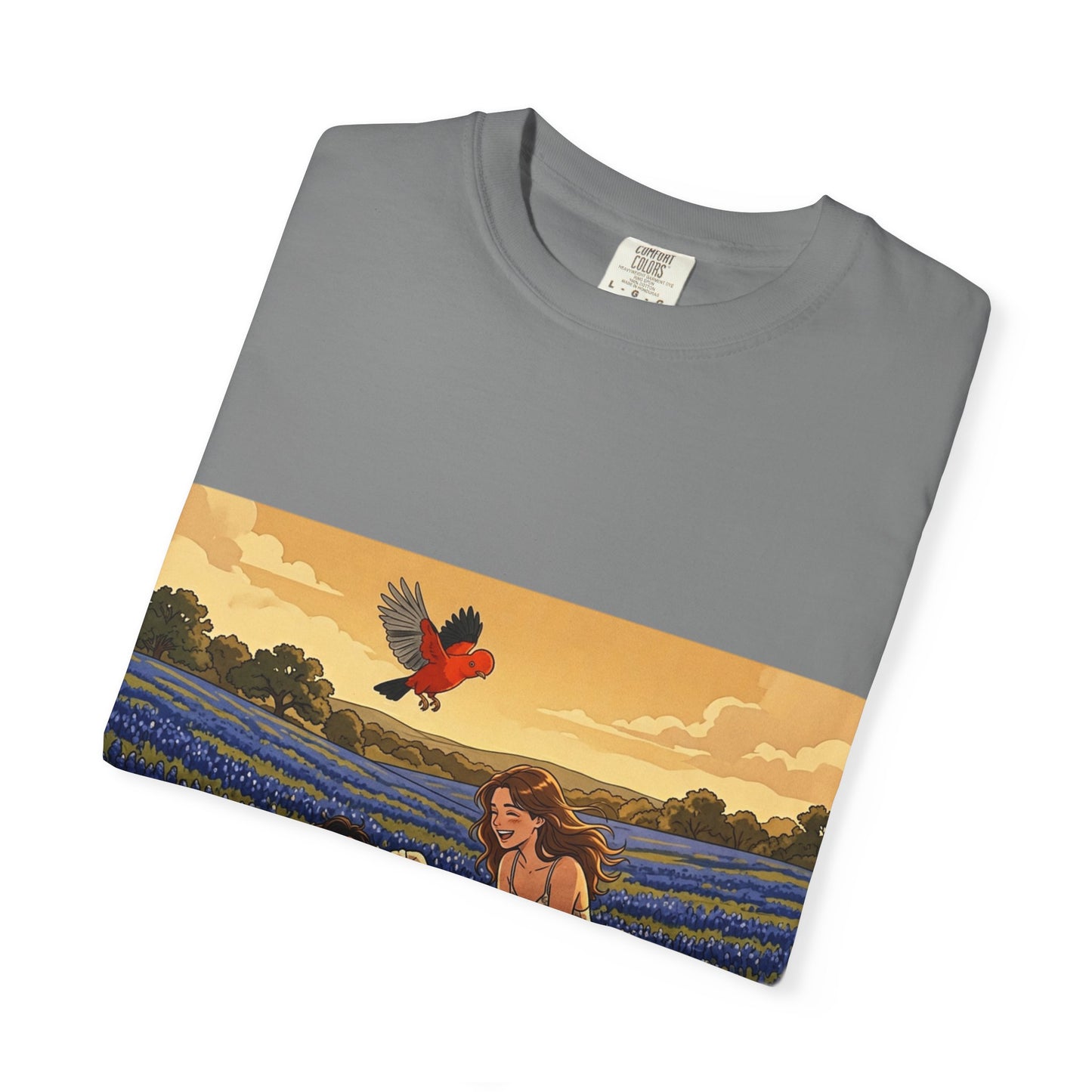 Romantic Bluebonnet Field T-Shirt — Couple in Wildflower Meadow Art Tee