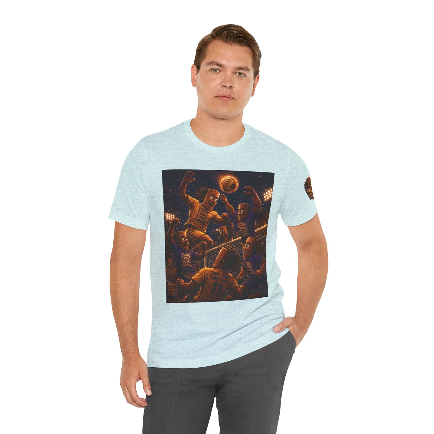 Tung Tung Tung Sahur Header Goal Soccer Action Graphic Tee — Team Court Night Design