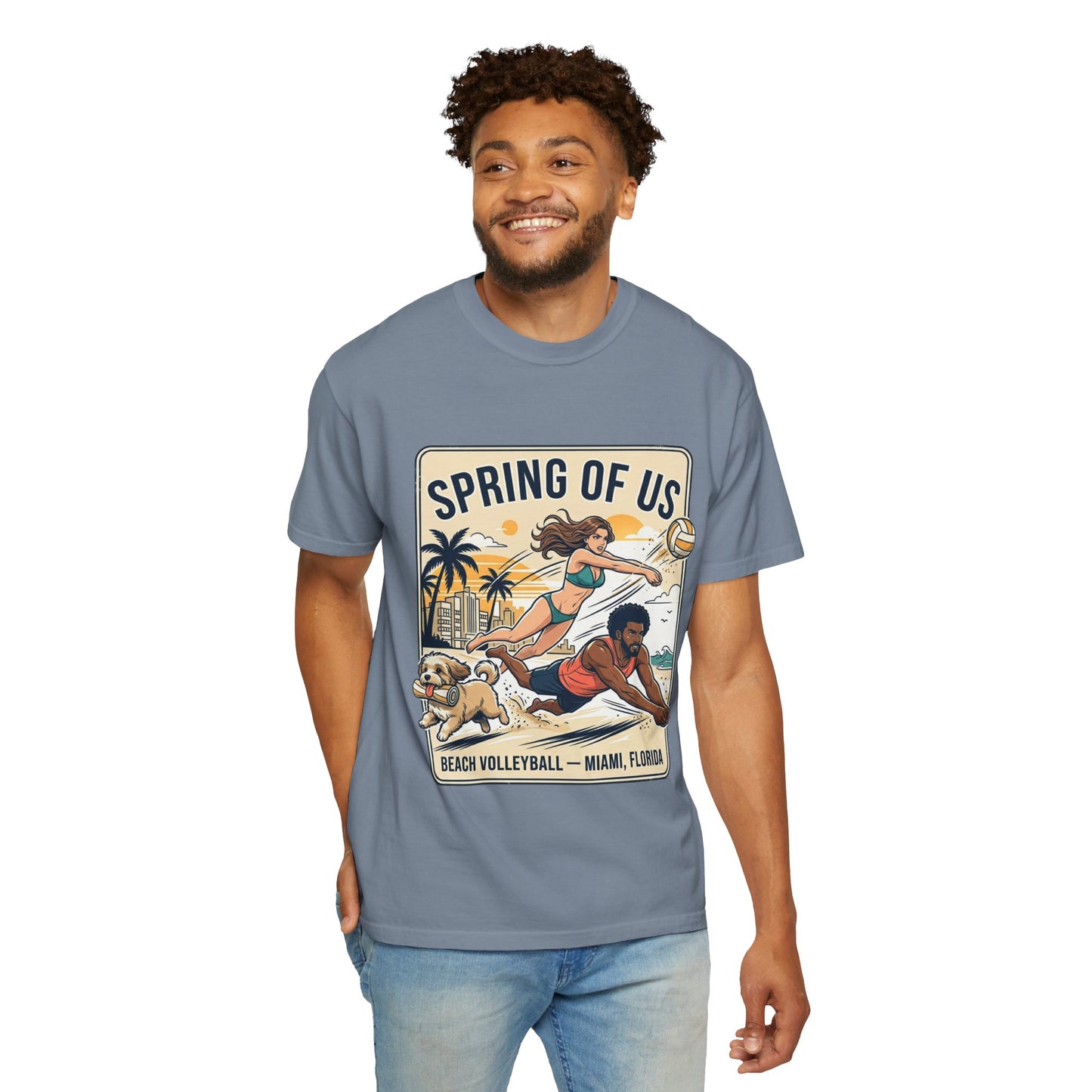 Spring of Us Beach Volleyball T-Shirt — Miami, Florida Retro Sun & Palm Tee