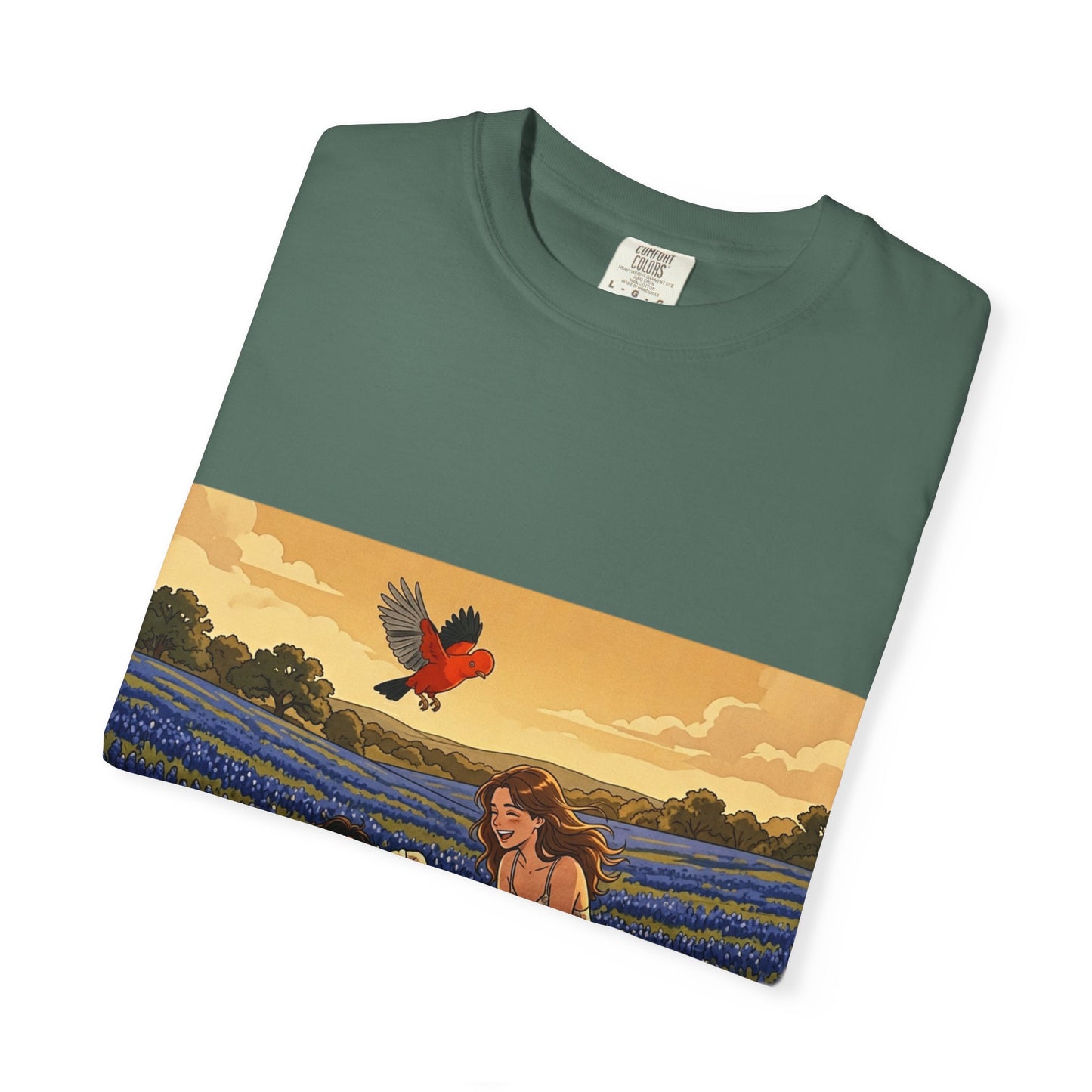 Romantic Bluebonnet Field T-Shirt — Couple in Wildflower Meadow Art Tee