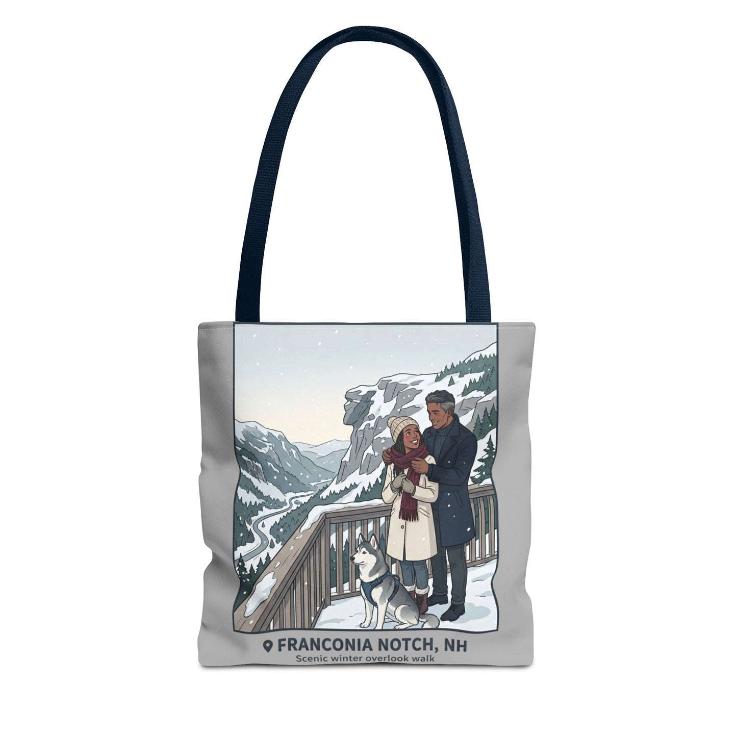 Franconia Notch Winter Couple Tote Bag — Scenic New Hampshire Snowy Overlook Tote