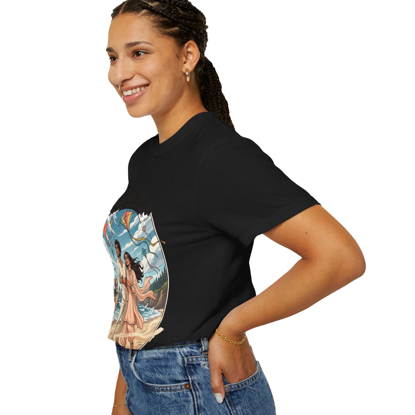 Spring of Us T-Shirt — Romantic Beach Couple Illustration with Dog