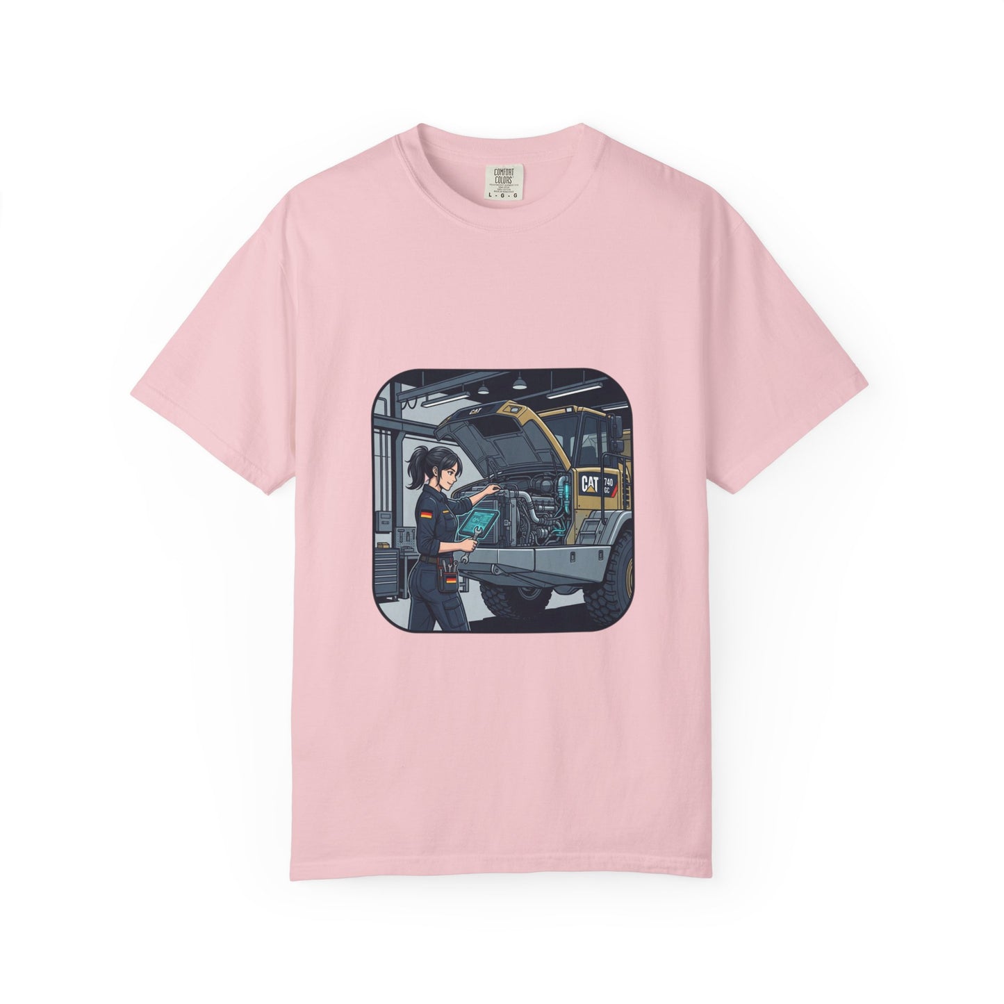 Mechanic Garage Scene T-Shirt — Vintage Truck Repair Illustration