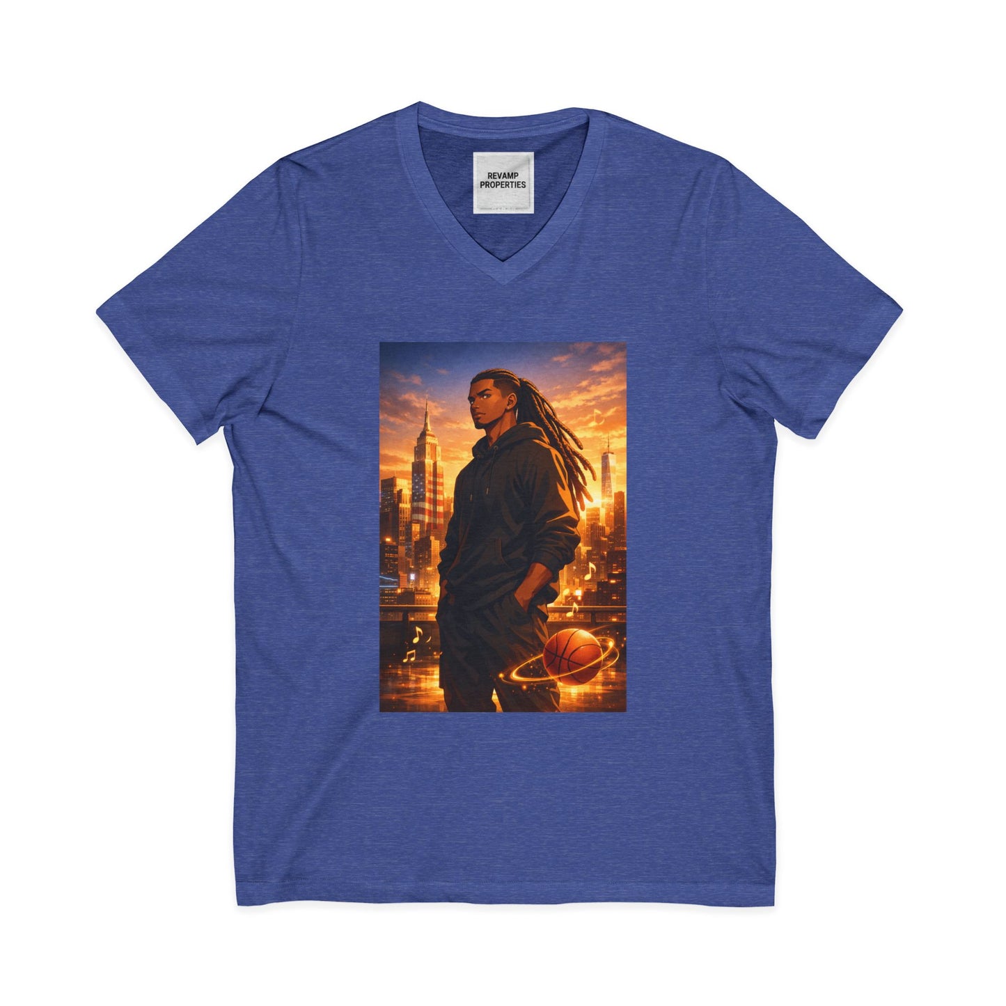 Dreadlocks Sunset Cityscape V-Neck Tee
