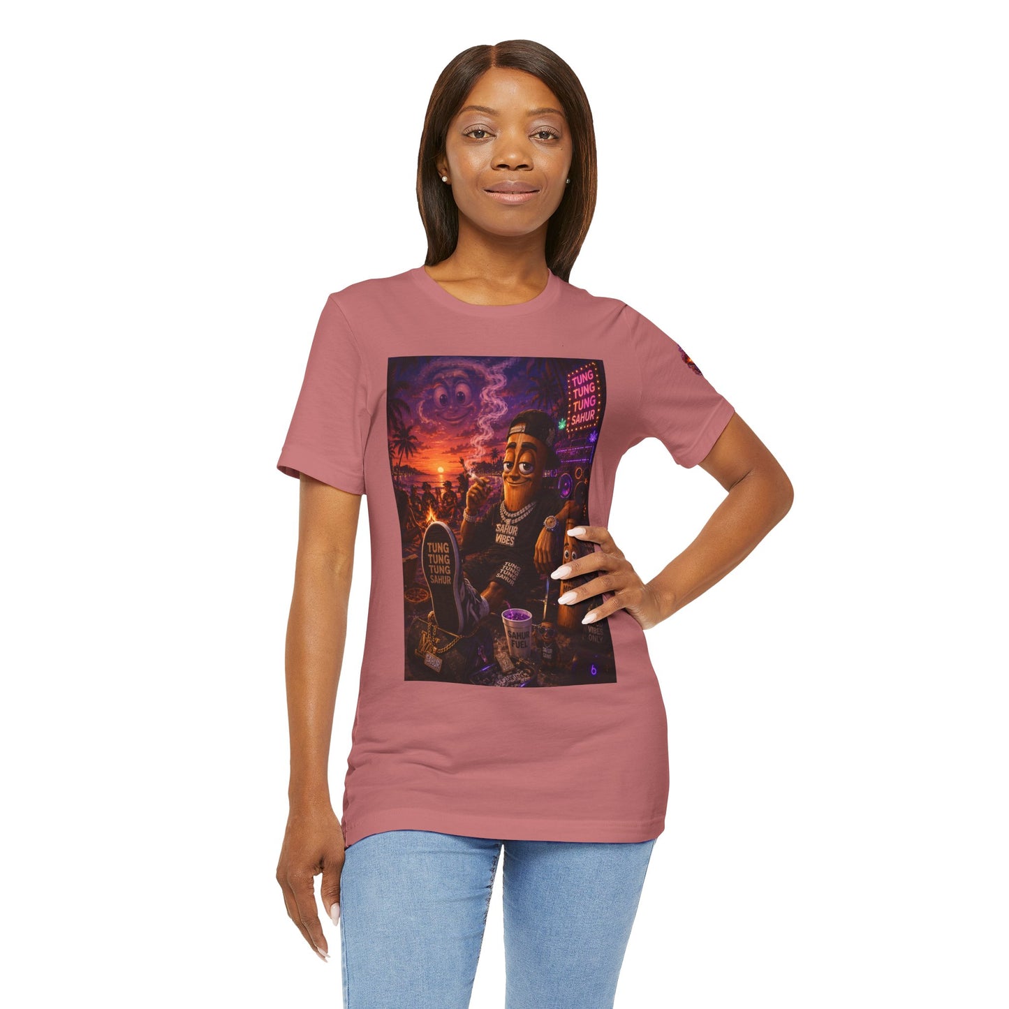 Tung Tung Tung Sahur Laid-Back Nightlife Graphic Tee — "Things Take Time" Urban Cartoon Design