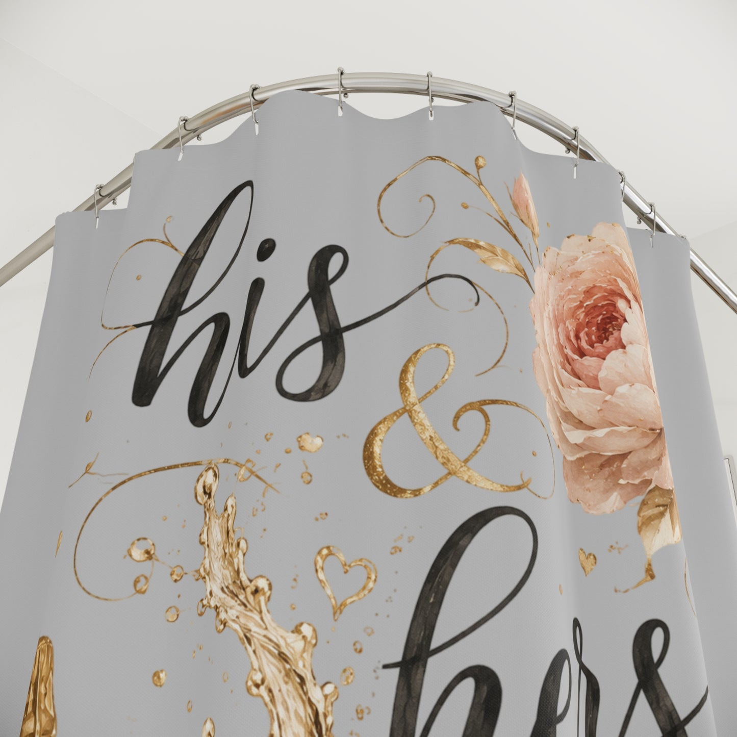 Blossoms & Bubbles Shower Curtain – Floral Champagne Couples Bathroom Decor