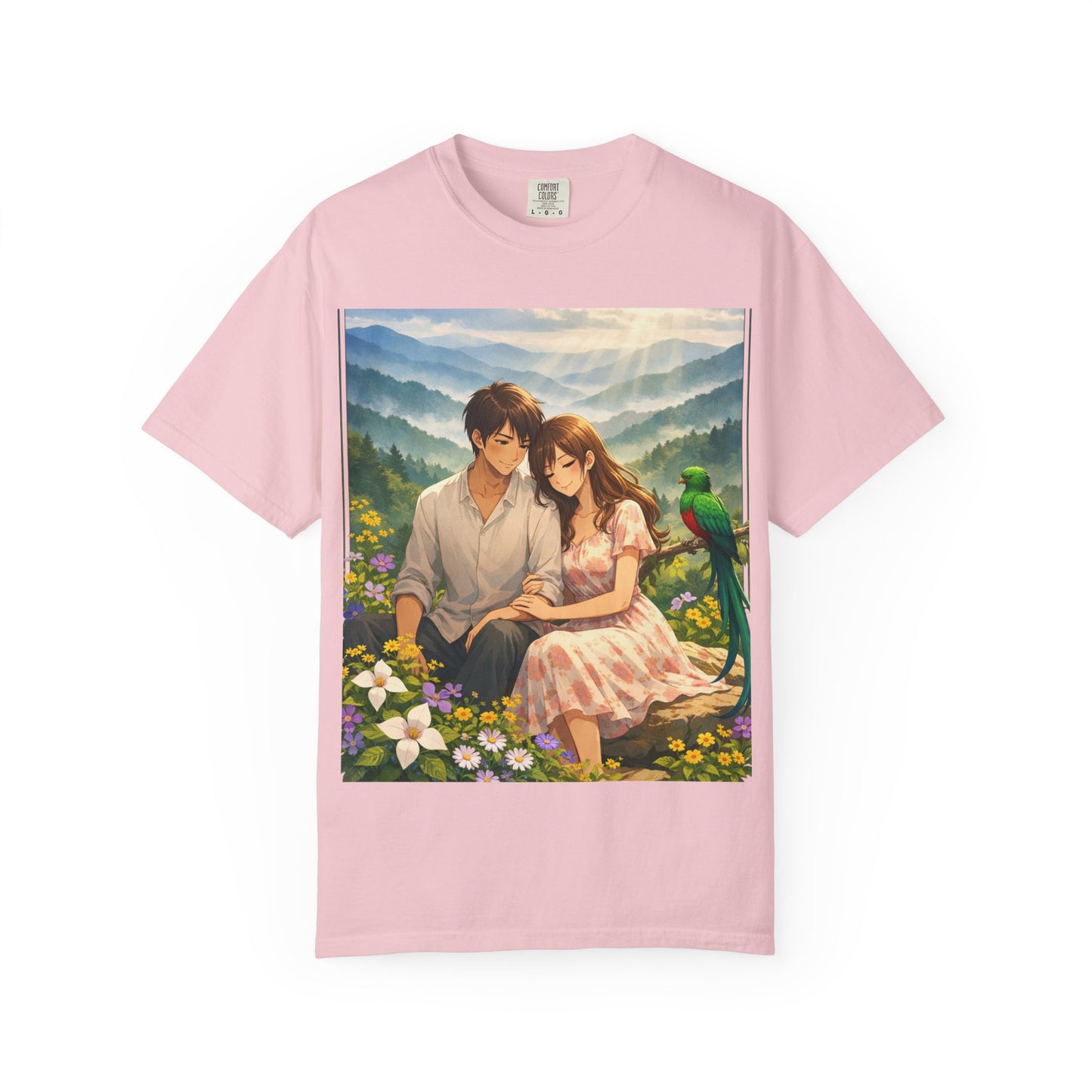 Romantic Anime Couple T-Shirt — Sunset Meadow Illustration