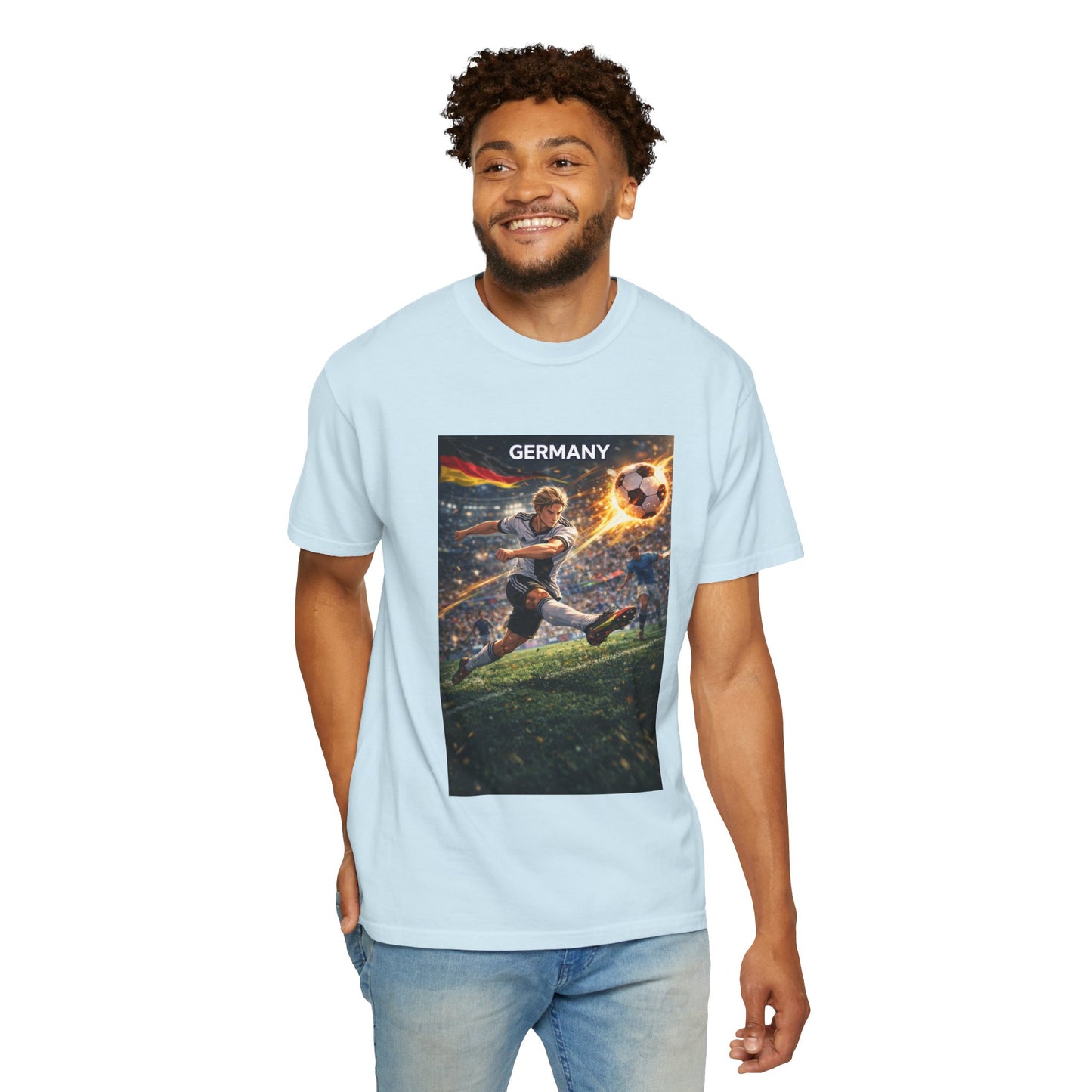 Germany Soccer Player Graphic T-Shirt — Retro Football Stadium Print