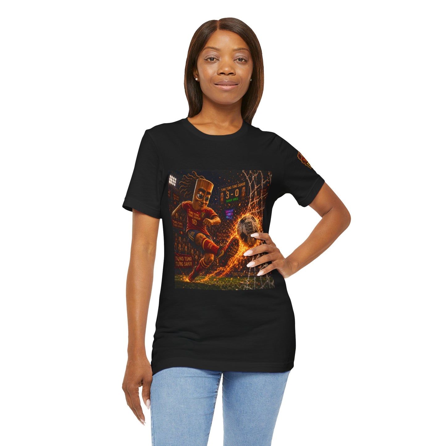 Tung Tung Tung Sahur Soccer Kick Firestorm Graphic Tee — ‘Goal’ Animated Kick Design
