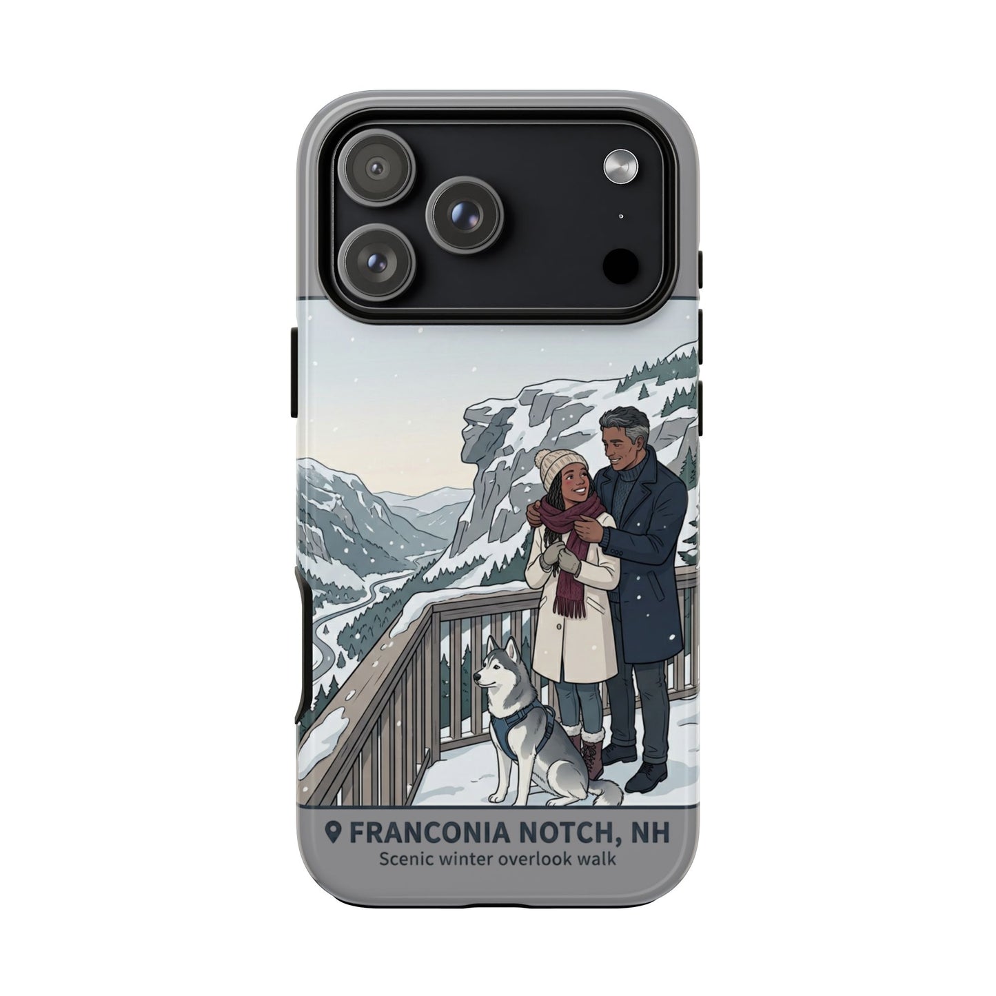 Winter Scenic Phone Case — Franconia Notch NH Couples & Husky Design
