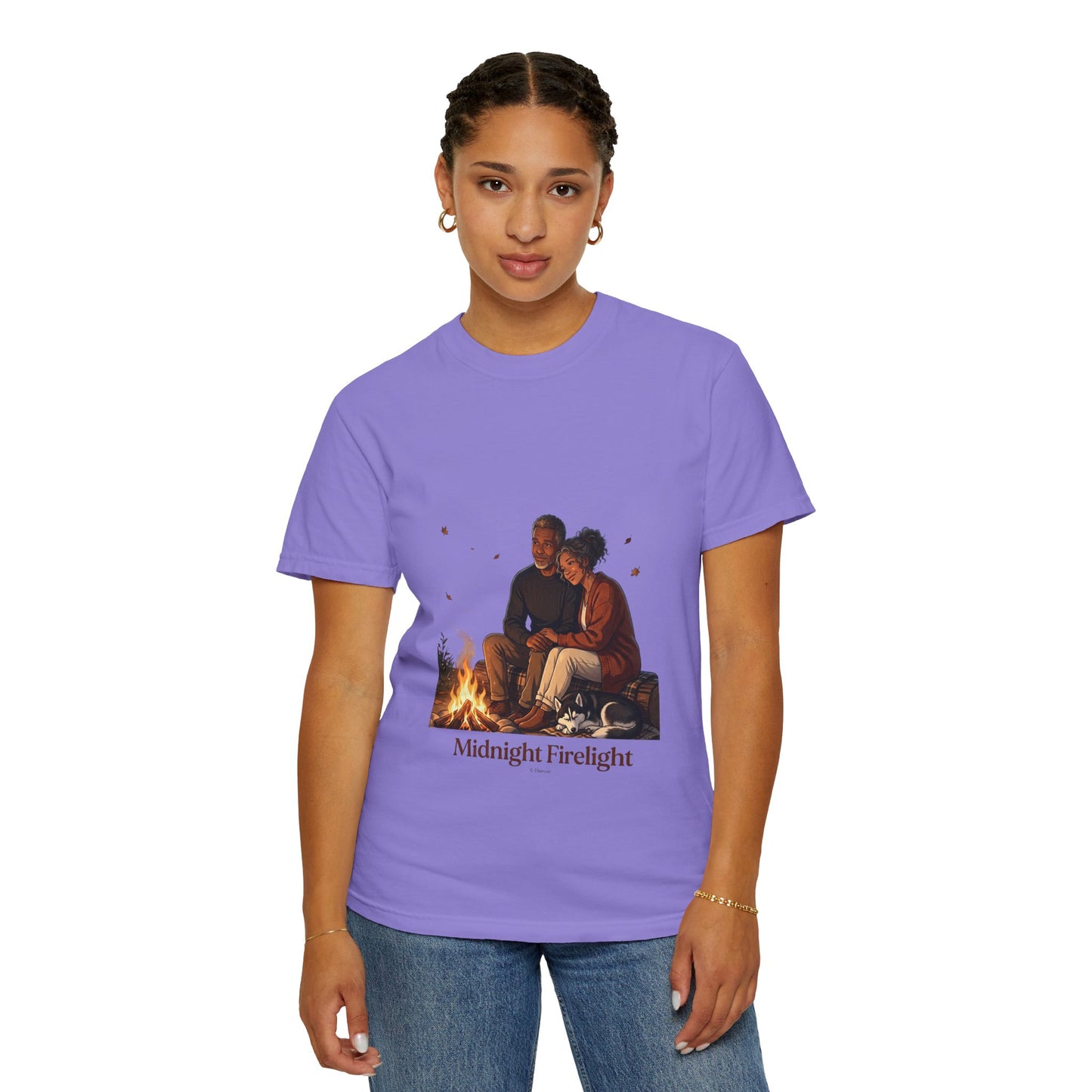 Midnight Firelight T-Shirt — Cozy Couple Campfire Graphic Tee