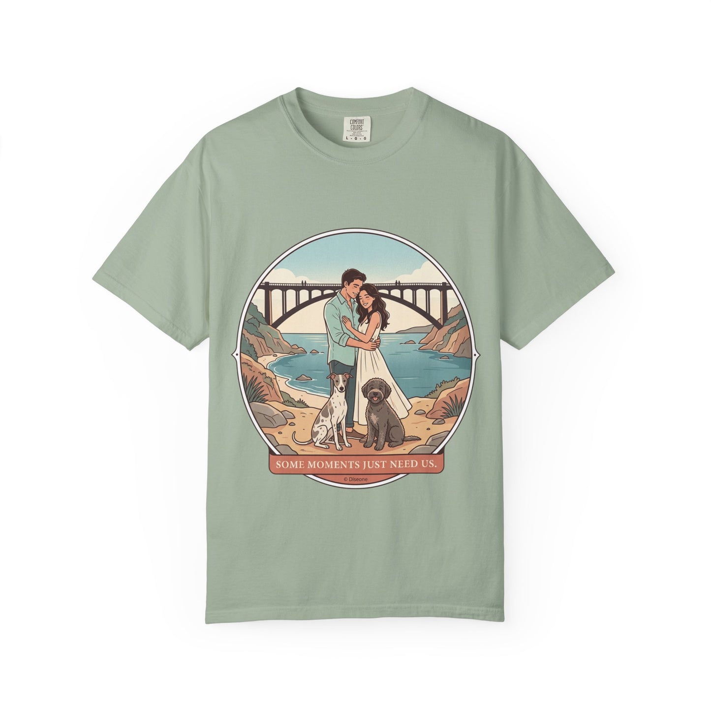 T-Shirt — Romantic Coastal Couples Tee “Some Moments Are Forever” with Dogs