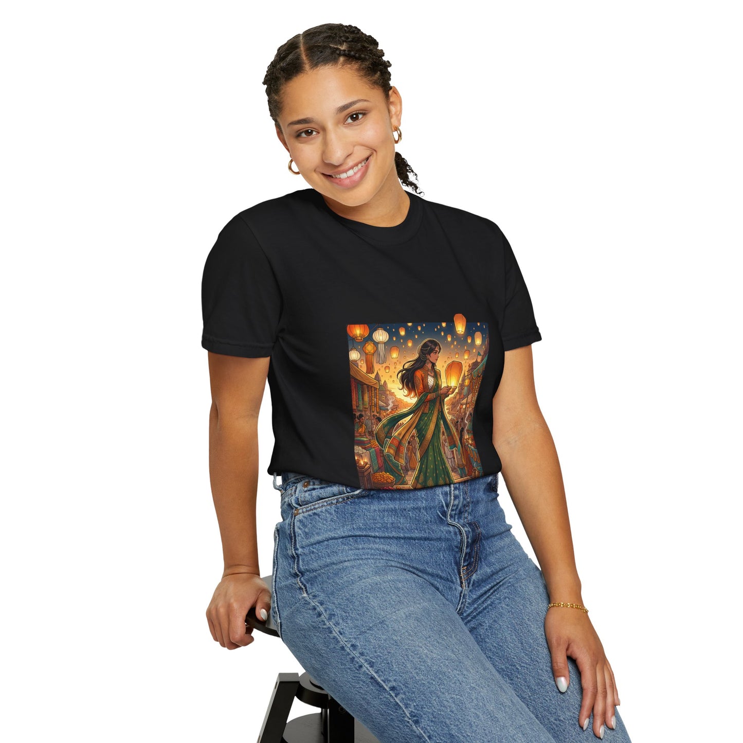 Diwali Lantern Festival T-Shirt — Indian Dancer with Floating Sky Lanterns