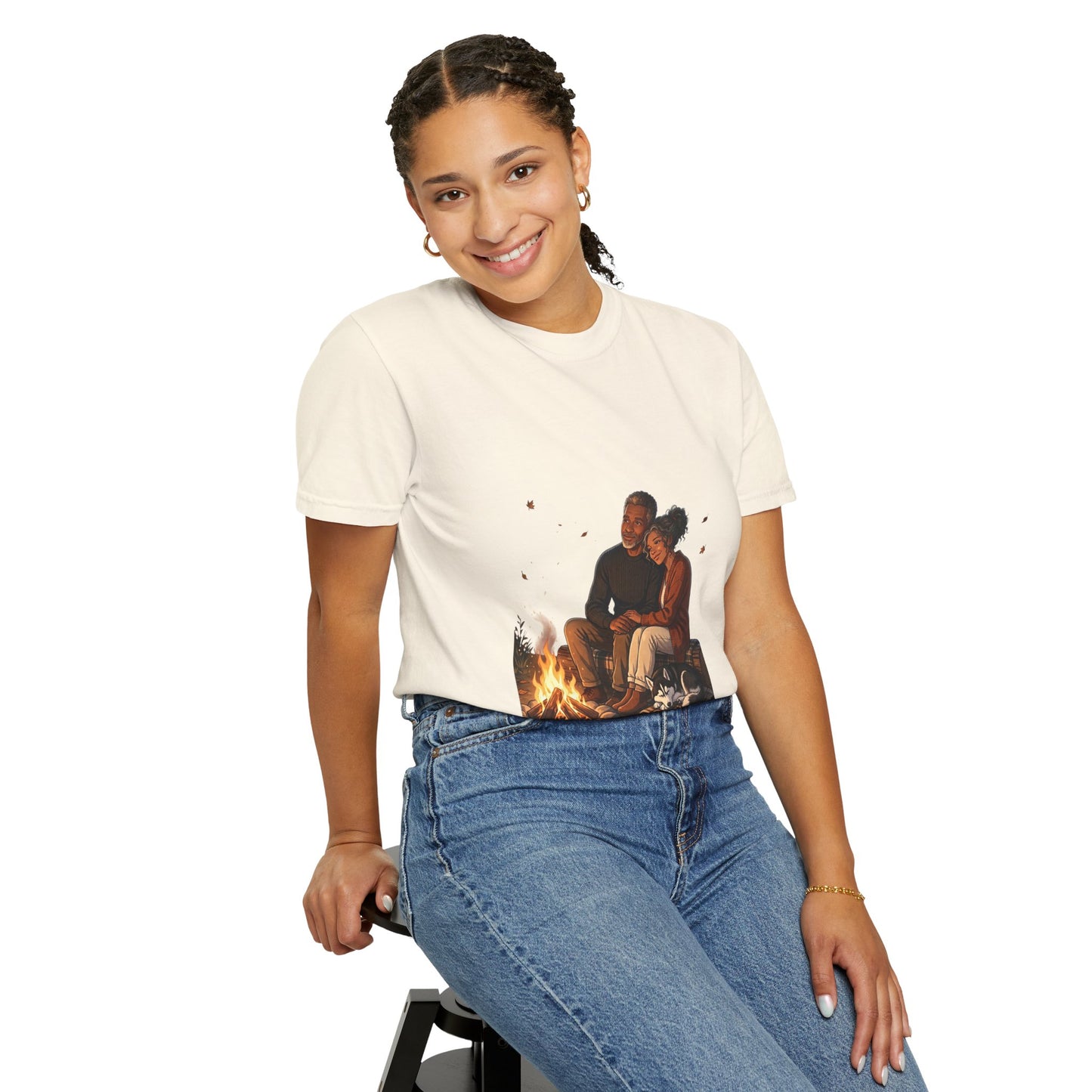 Midnight Firelight T-Shirt — Cozy Couple Campfire Graphic Tee