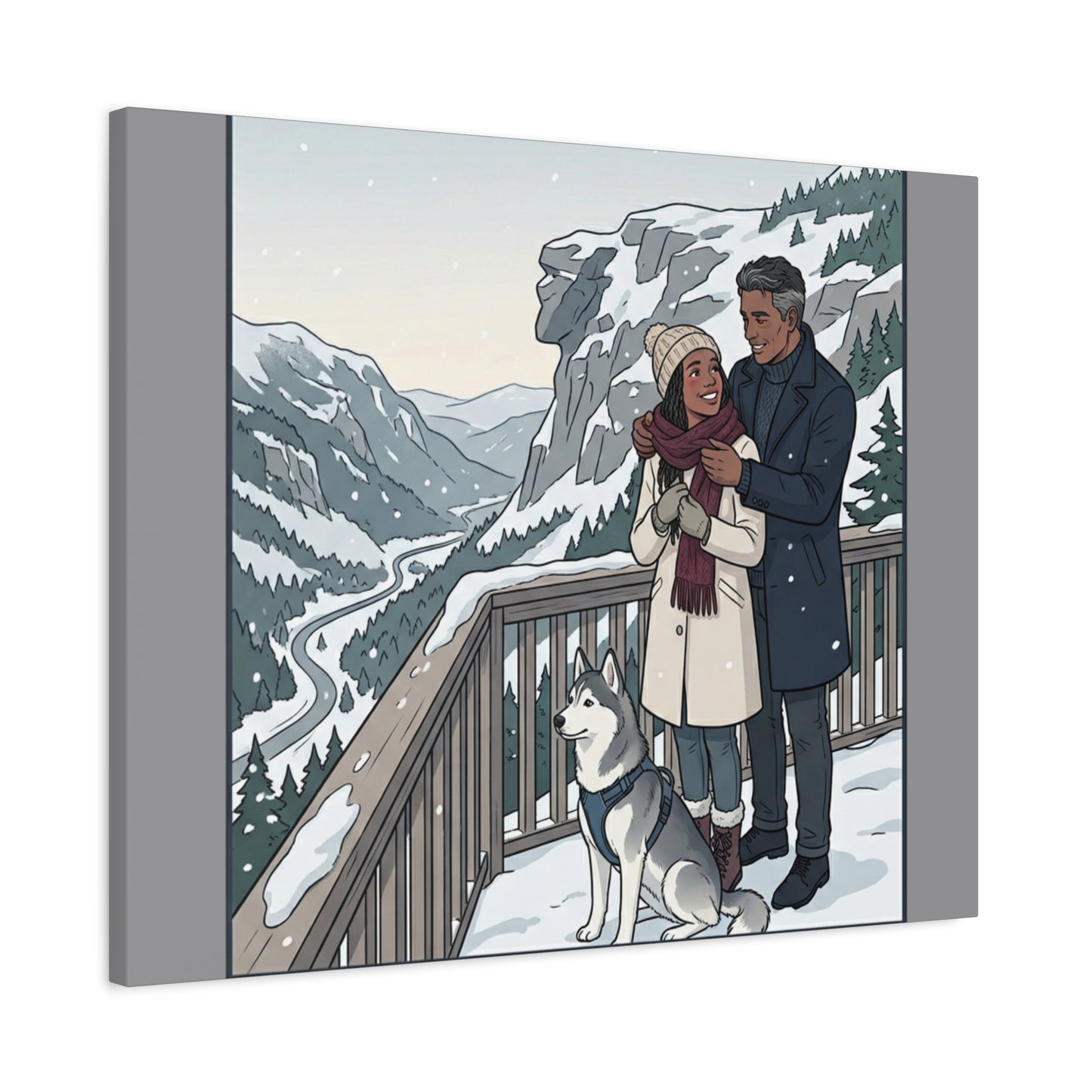 Franconia Notch Winter Couple Canvas Wall Art — Scenic New Hampshire Snowy Overlook Print