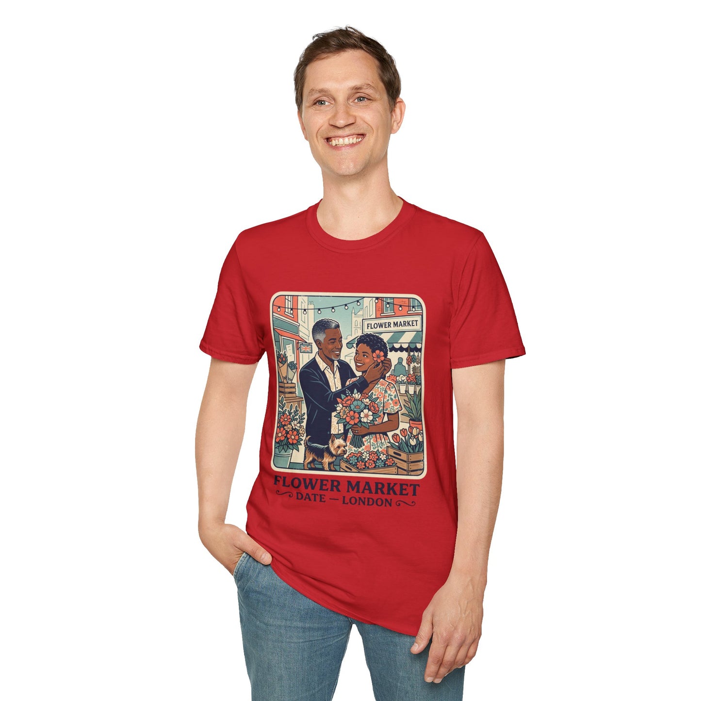 Flower Market Date — London T-Shirt — Retro Couple Floral Market Graphic Tee