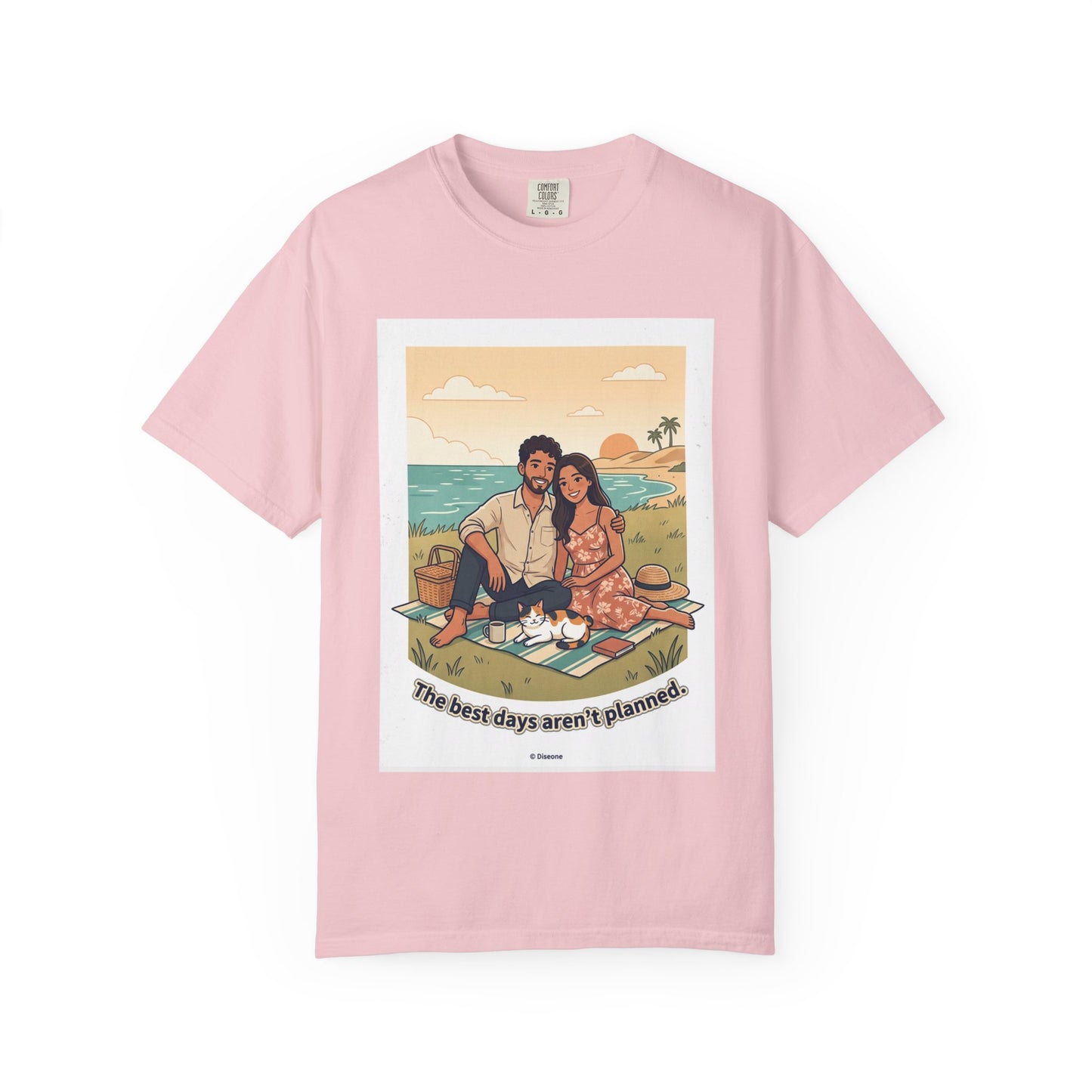 Beach Picnic Couple T‑Shirt — “The best days aren’t planned.” Relaxed Vacation Tee