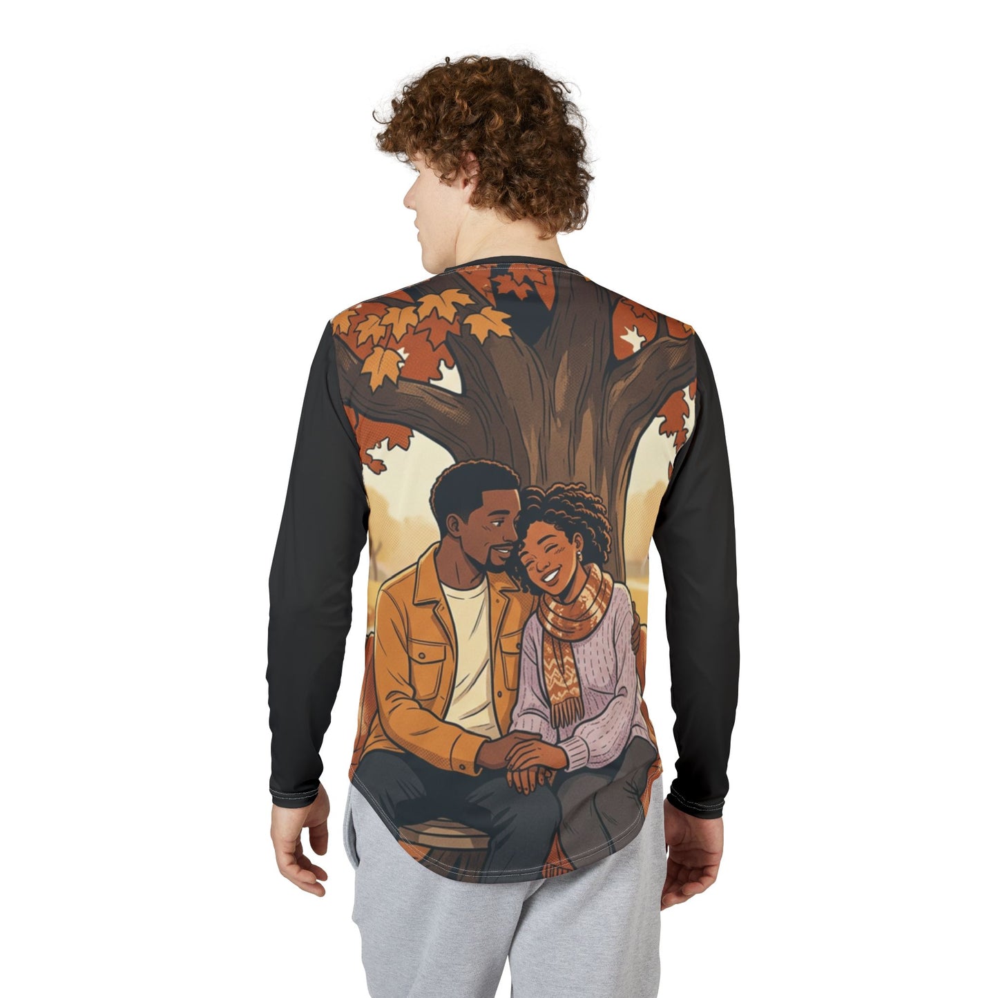 Autumn Romance Long Sleeve Shirt – Cozy Couple Illustration UV Tee