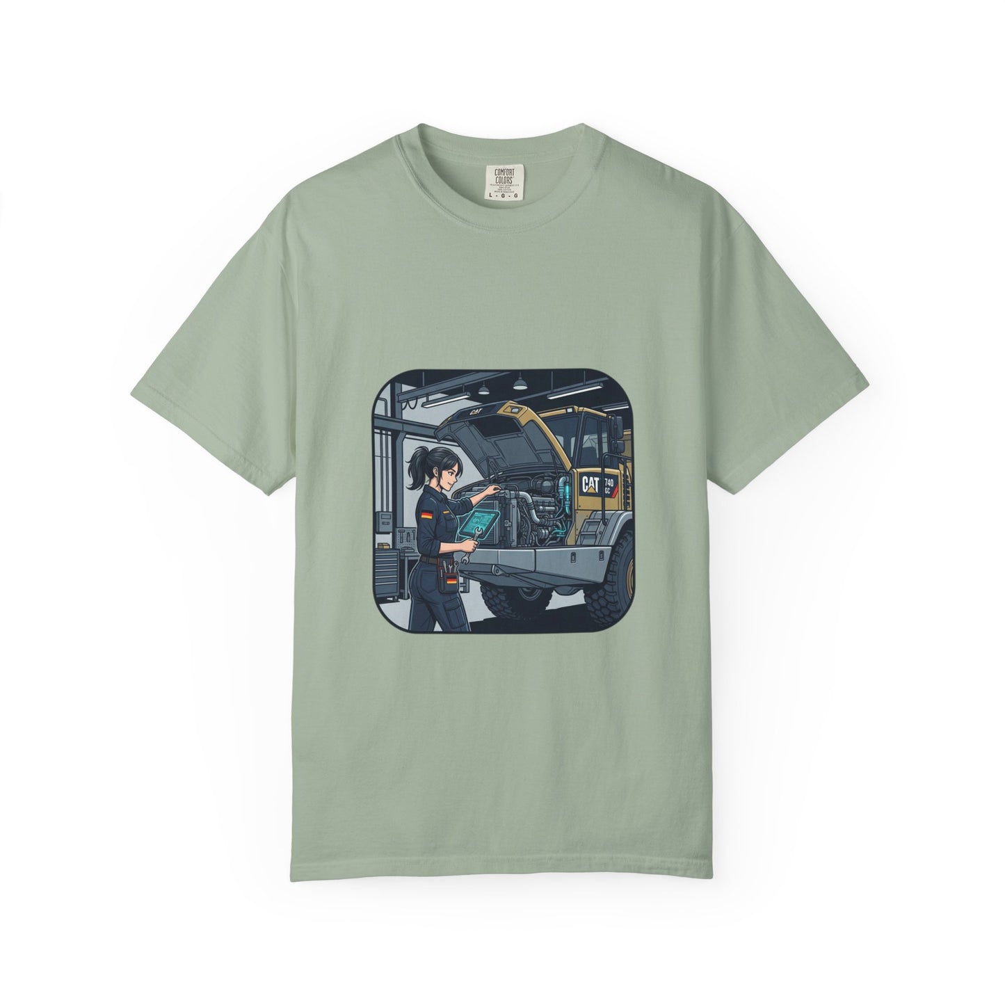 Mechanic Garage Scene T-Shirt — Vintage Truck Repair Illustration