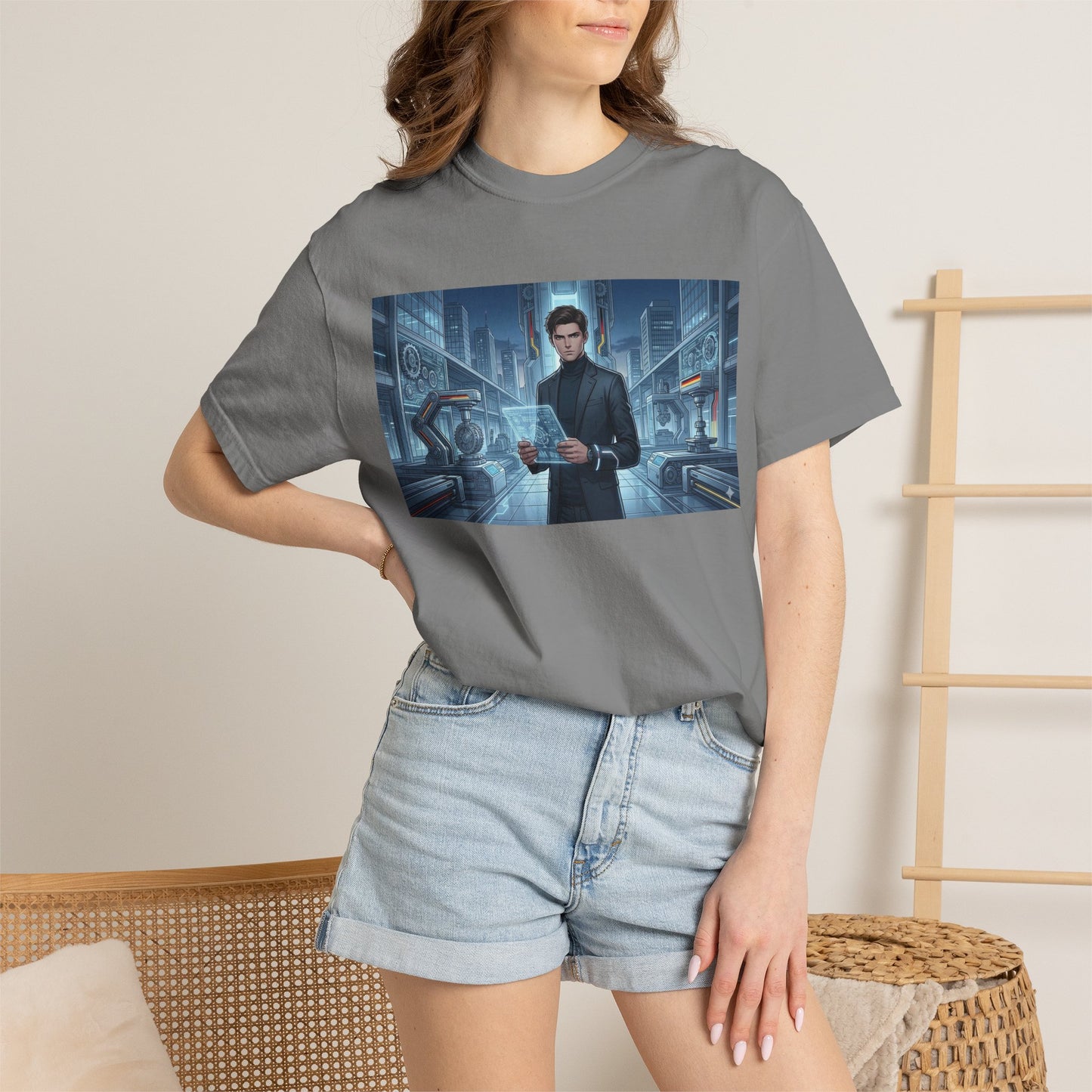 Cyberpunk Detective T-Shirt — Futuristic Noir Cityscape Graphic Tee