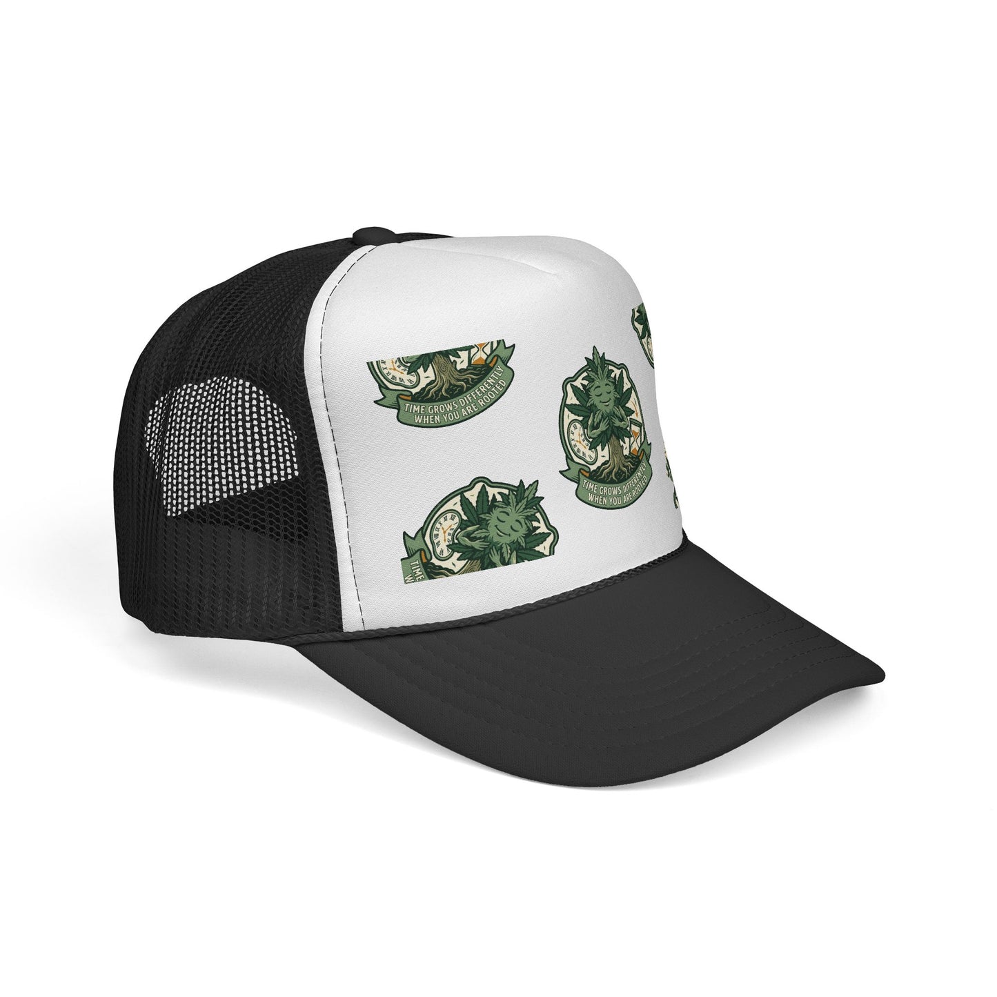 Trucker Cap — Green Botanical Crest Pattern