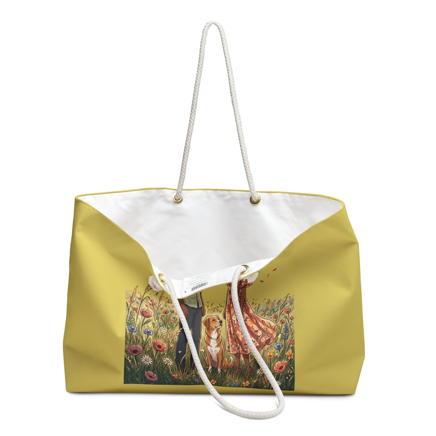 Romantic Meadow Couple Weekender Bag — Floral Field Travel Tote with Dog