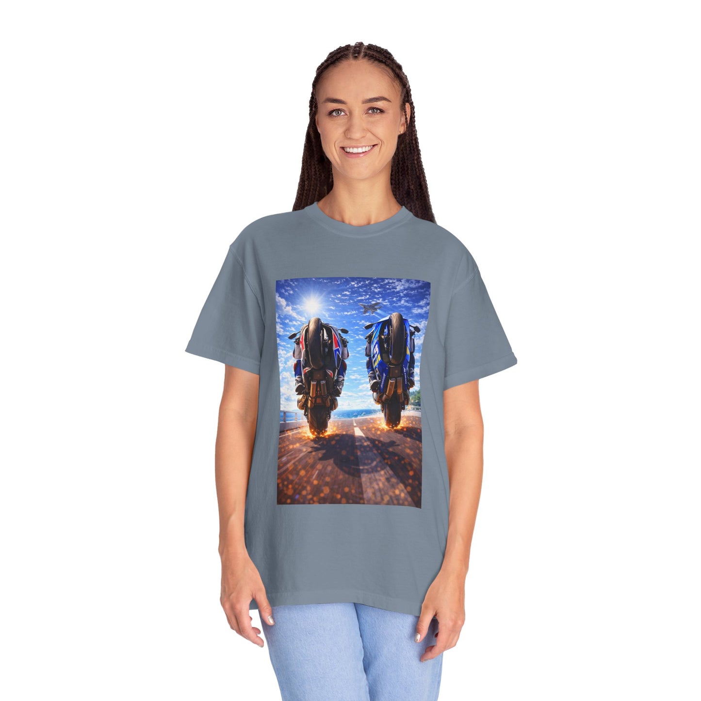 Motorcycle Sunset T-Shirt — Two Bikes Riding Into the Horizon