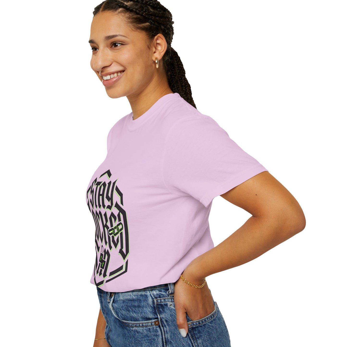 Stay Locked In T-Shirt — Bold Gothic Logo Tee