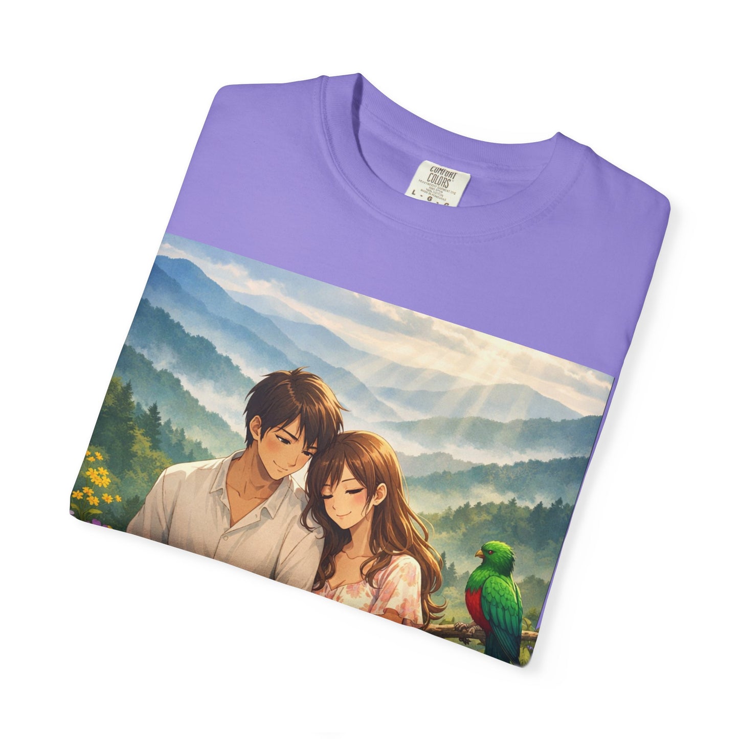 Romantic Anime Couple T-Shirt — Sunset Meadow Illustration