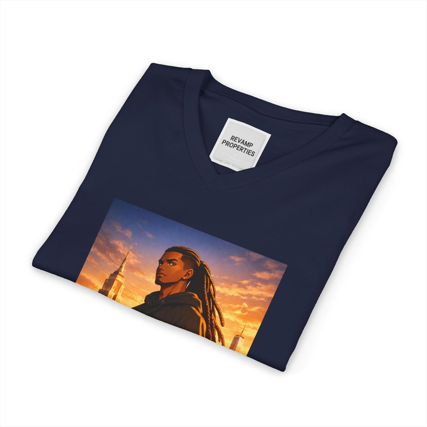 Dreadlocks Sunset Cityscape V-Neck Tee