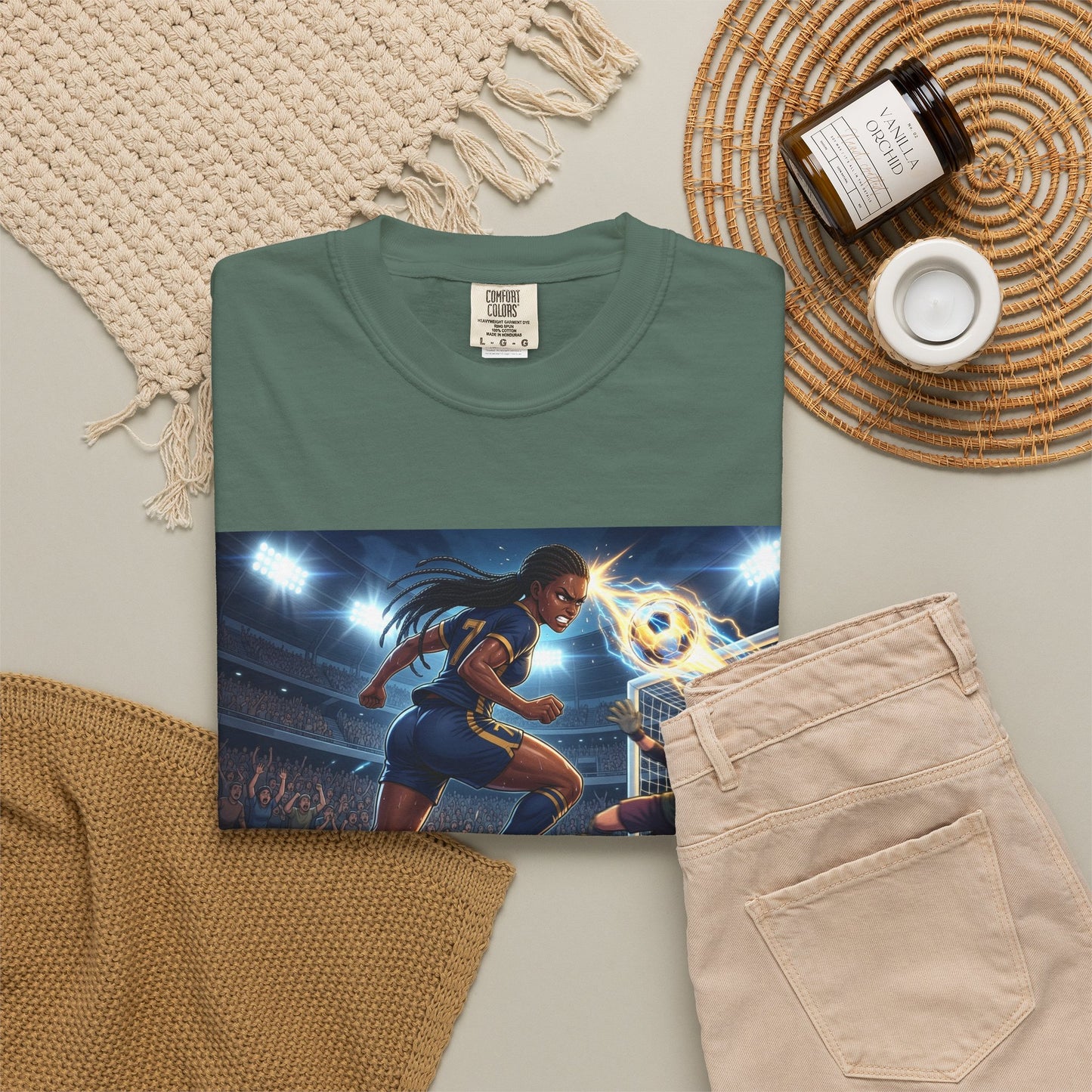 Soccer Duel Graphic T-Shirt — Futuristic Goalkeeper vs Striker Stadium Print