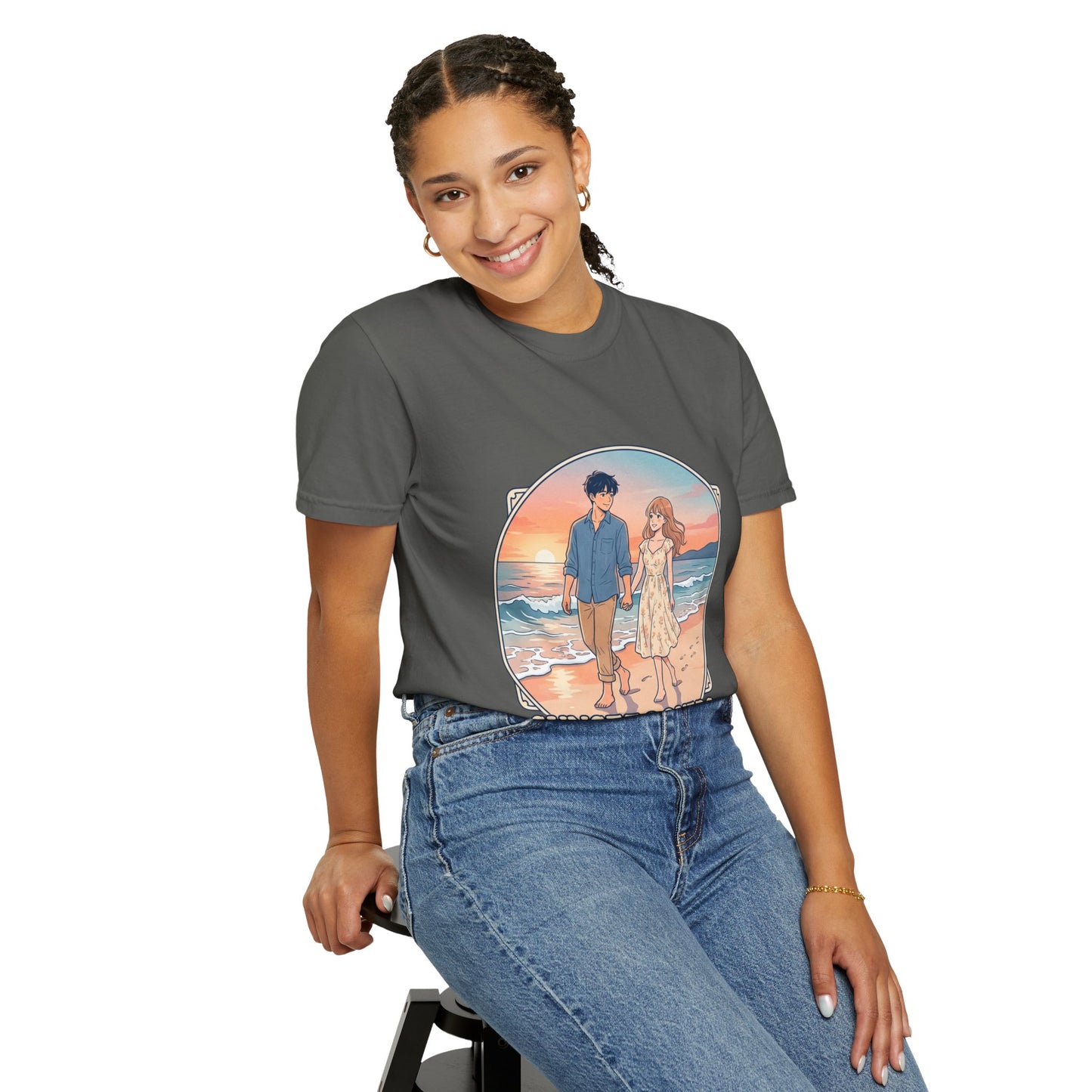Sunset Lovers Beach T-Shirt — Romantic Couple Graphic Tee