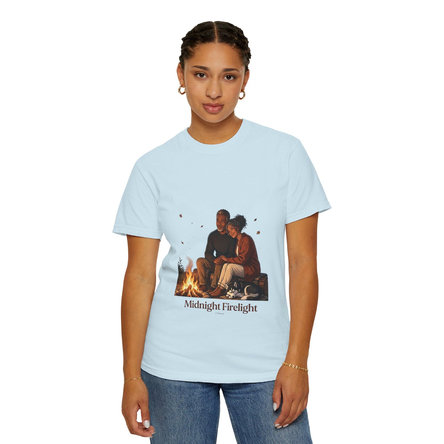 Midnight Firelight T-Shirt — Cozy Couple Campfire Graphic Tee