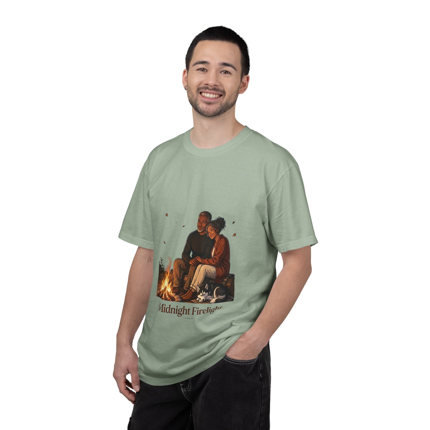 Midnight Firelight T-Shirt — Cozy Couple Campfire Graphic Tee